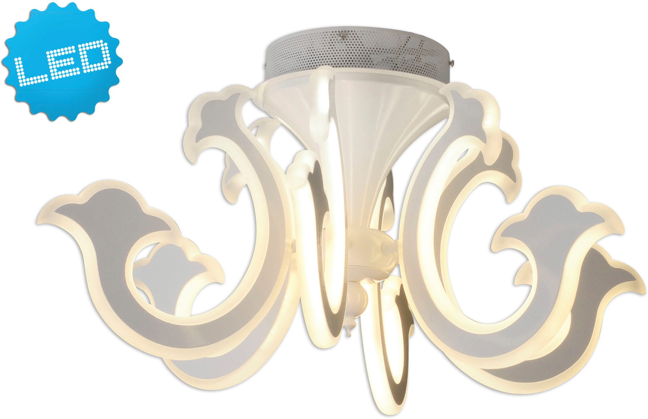 näve Led-plafondlamp Ludwig Kroon wit gezandstraald, dimbaar met afstandsbediening, D: 66cm (1 stuk)