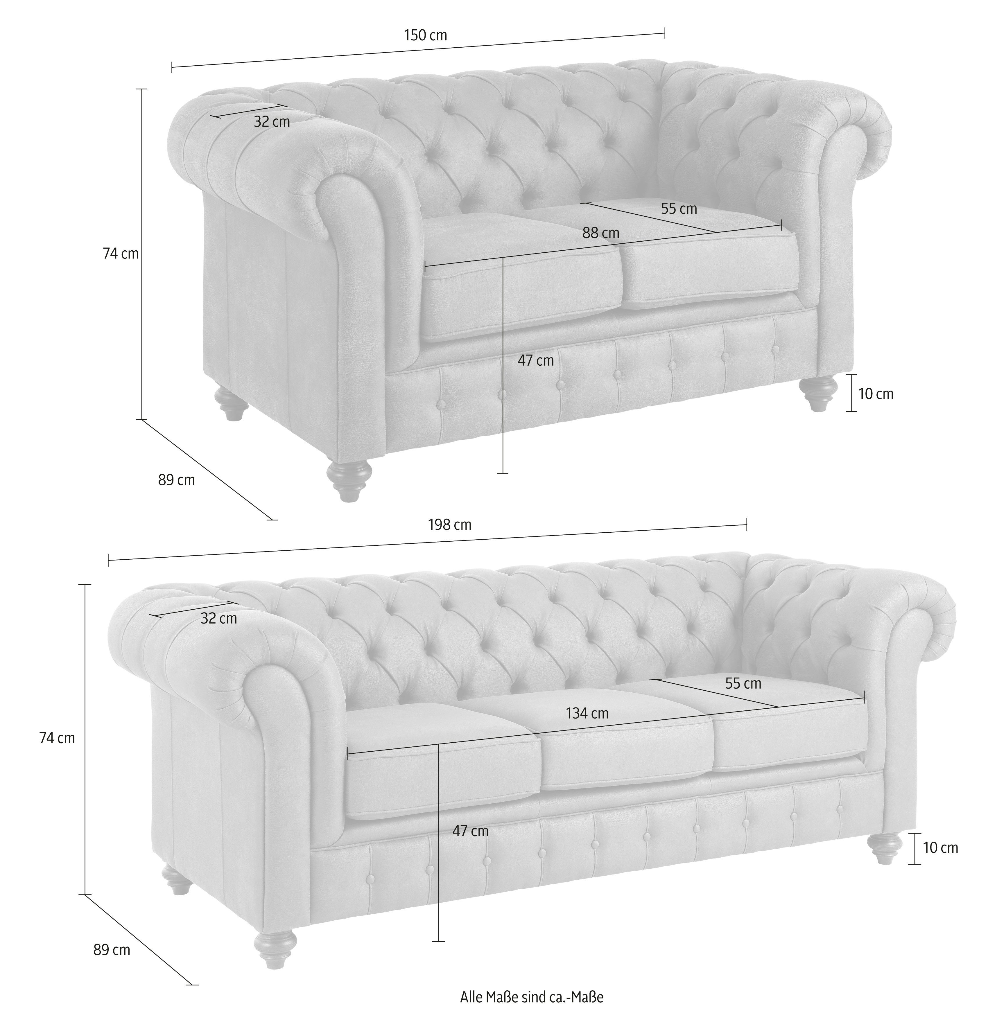 Home affaire Zithoek CHESTERFIELD hoogwaardige knoopdetails, bestaande uit 2- en 3-zitsbank (2-delig)
