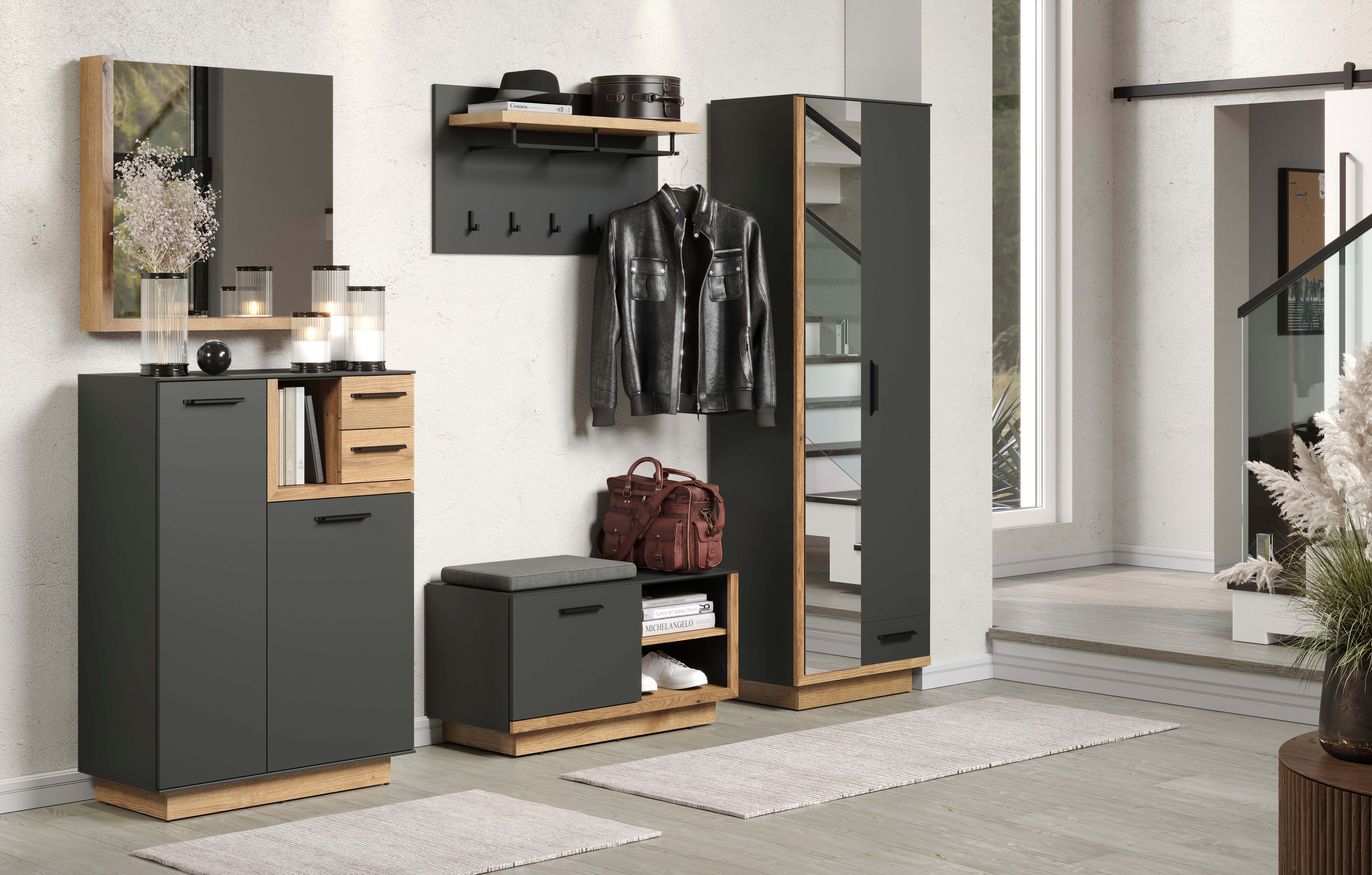INOSIGN Halmeubelset Premont Elegante garderobemeubels op sokkels - Met 2 spiegels - Soft-Close (5-delig)