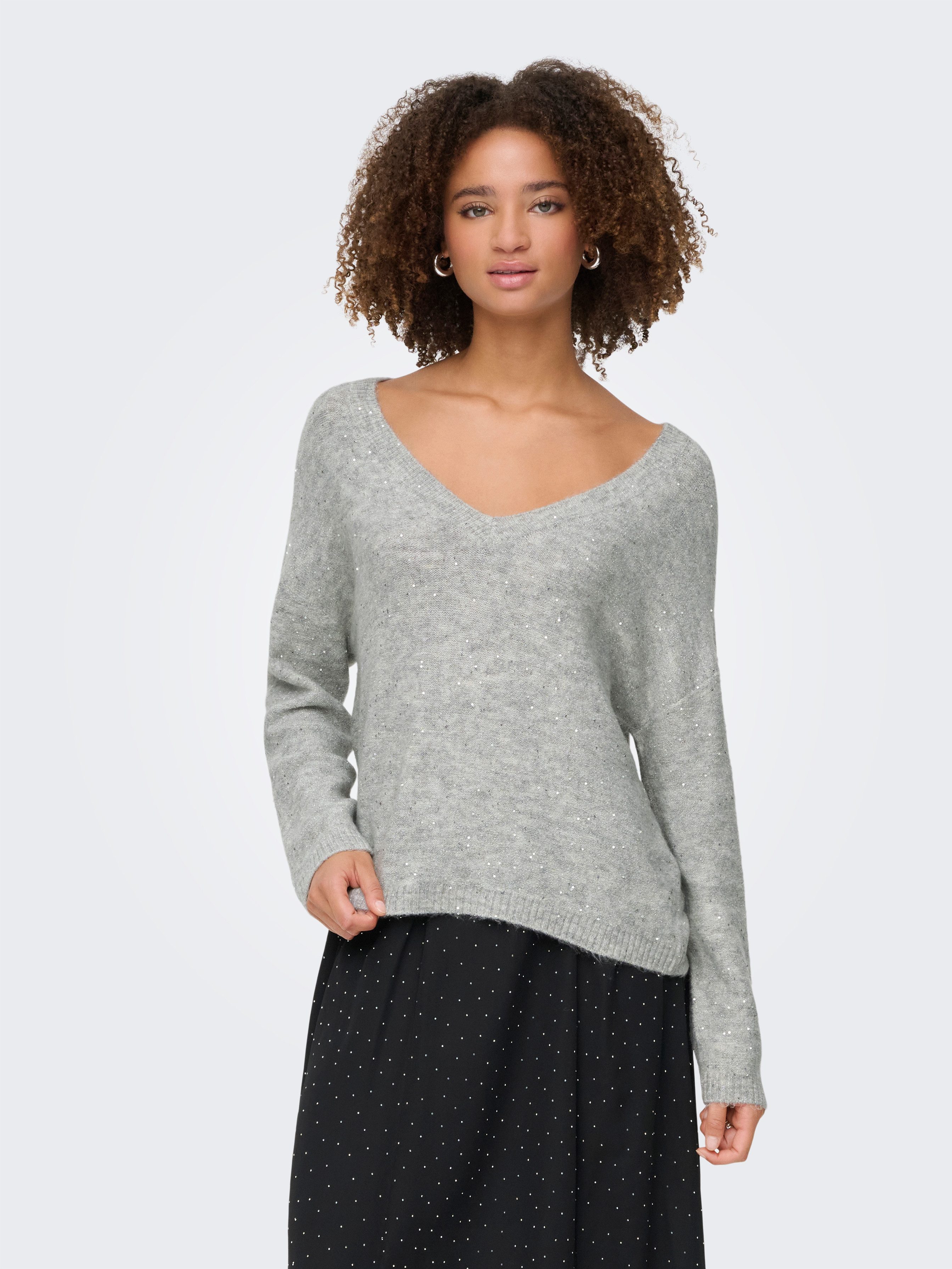 Only Gebreide trui ONLARIZONA LS SEQUINS V-NECK PUL KNT