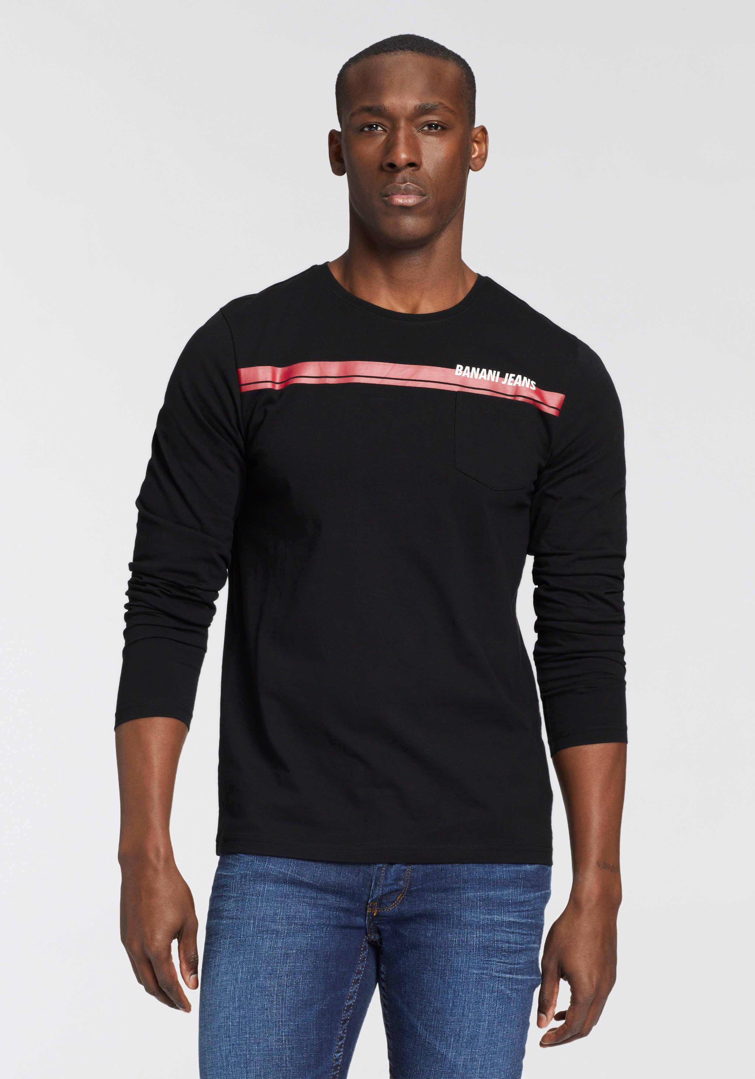 Bruno Banani Shirt met lange mouwen Met borstzak en frontprint