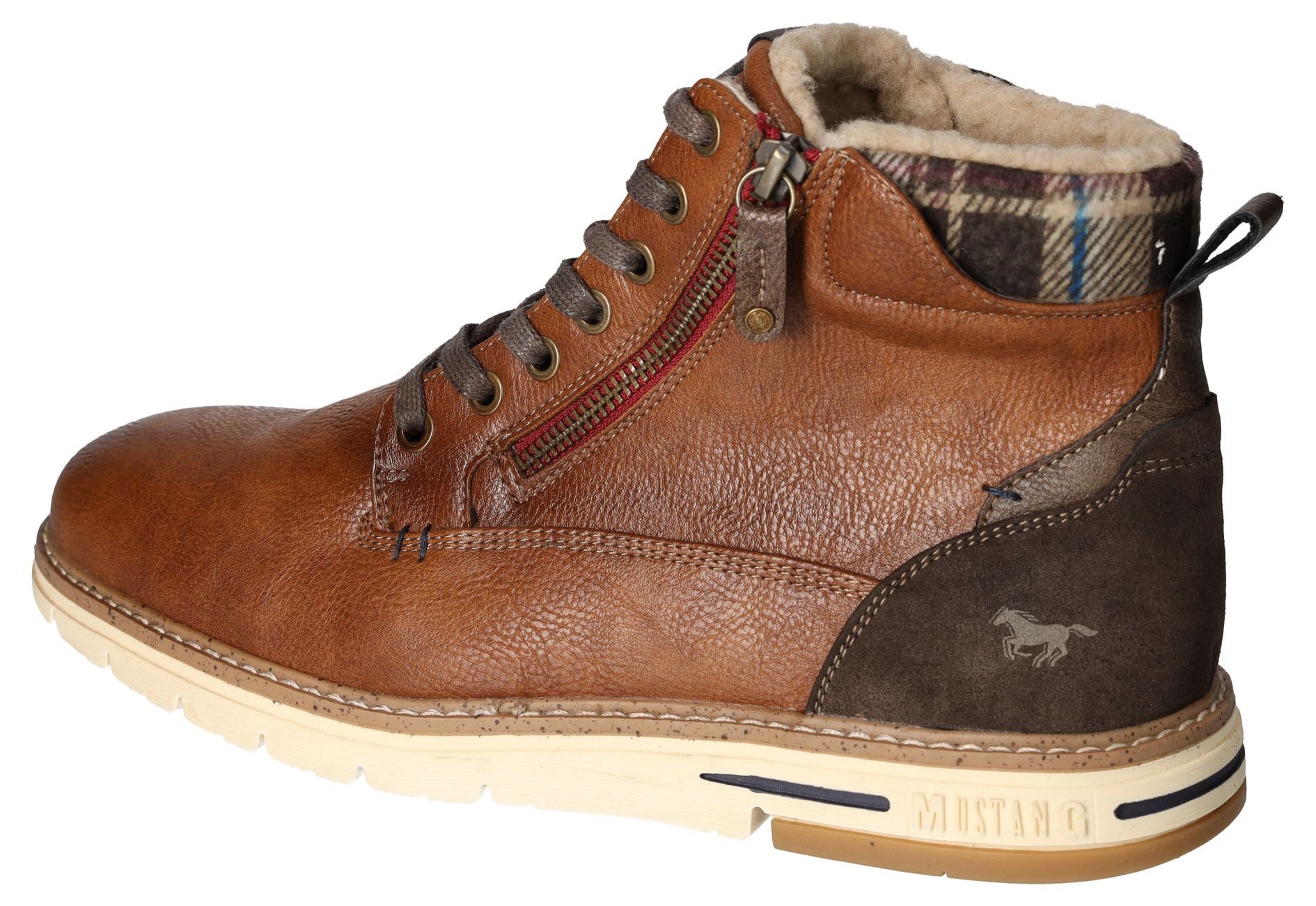 Mustang Shoes Winterlaarzen , veterschoenen, casual enkellaars met geruite inzet aan de schacht