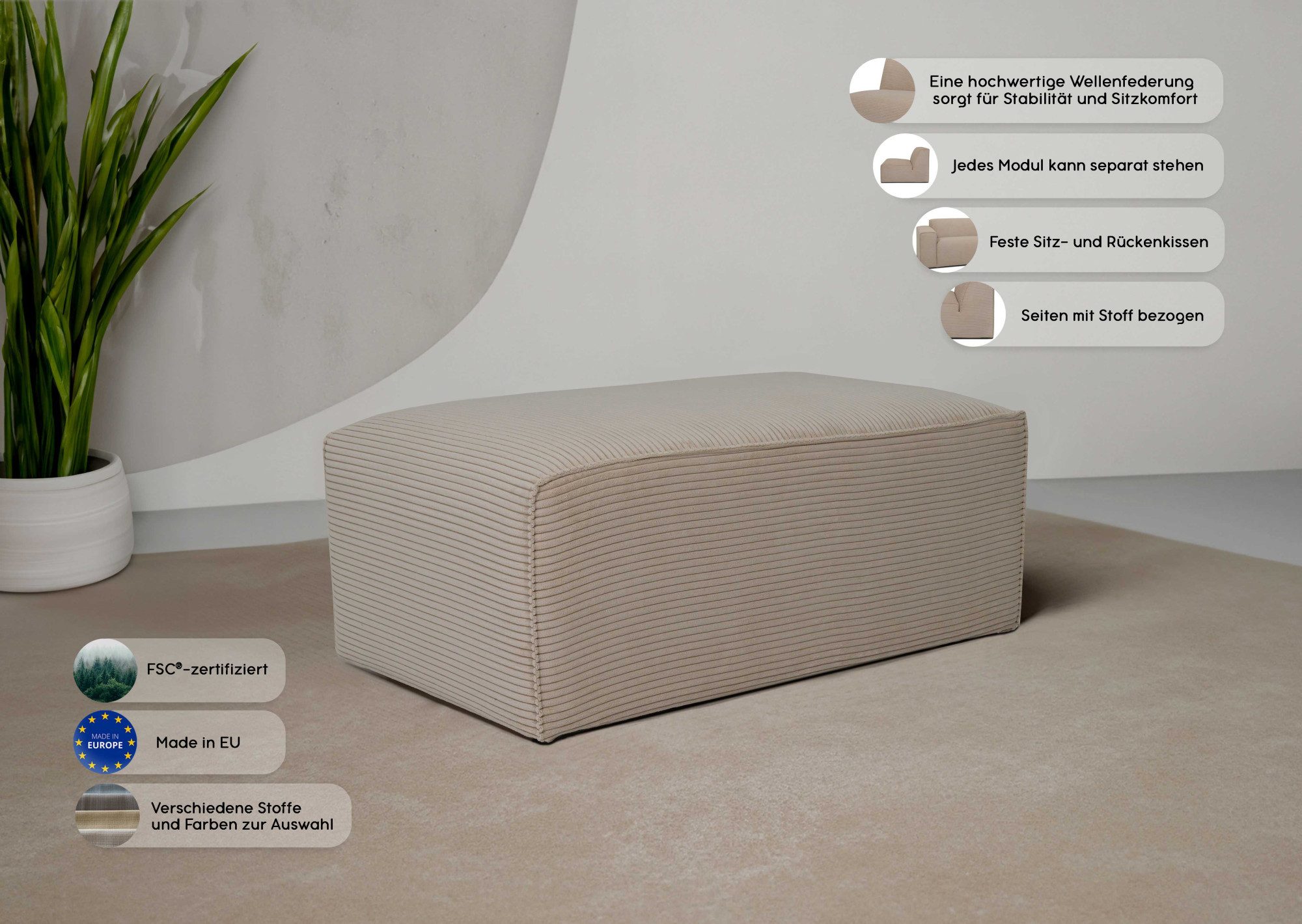 INOSIGN Hocker Clayton met een trendy ribfluwelen bekleding