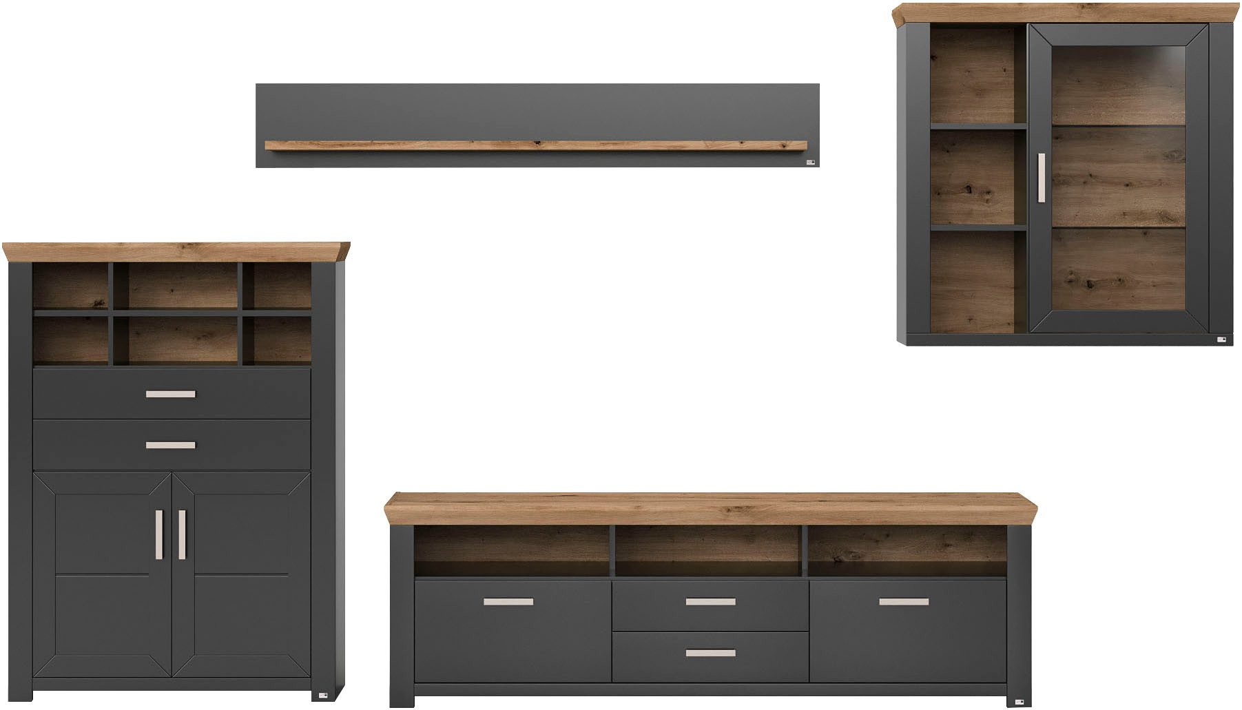 set one by Musterring Wandmeubel York Combinatie 11, in 3 kleurvarianten, totale breedte 374 cm (4-delig)