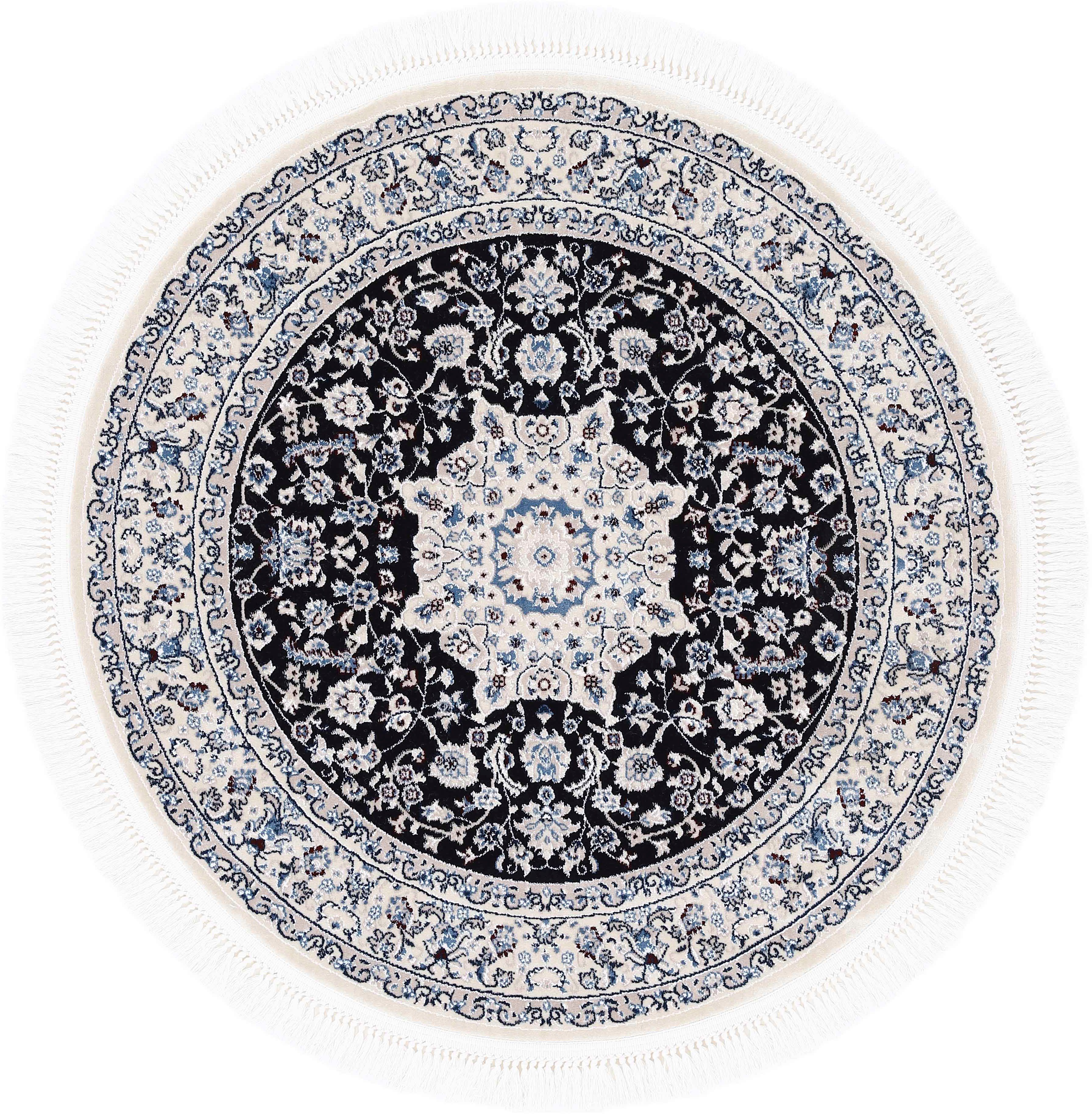 carpetfine Vloerkleed Nain Diane Laagpolig vloerkleed, oriënt look moderne vloerkleden maat Ø 120 cm x 8 mm blauw