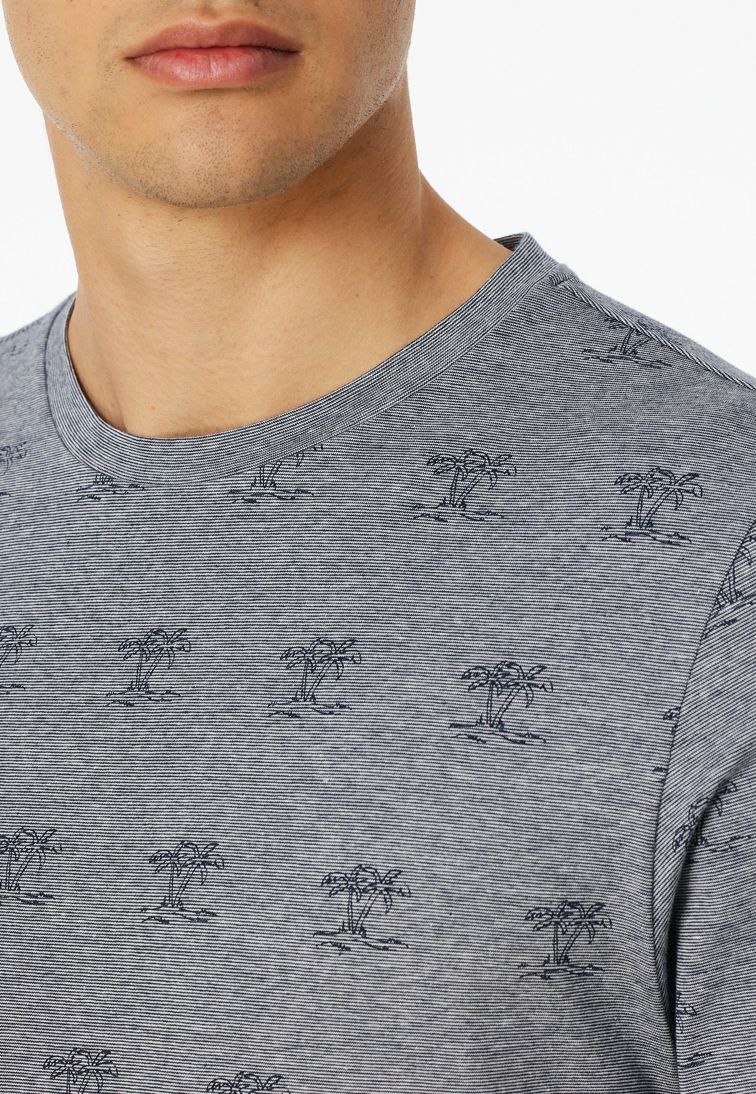 Schiesser Shortama 95/5 Shirt met garenverf, fijne streep met palmprint (2-delig)