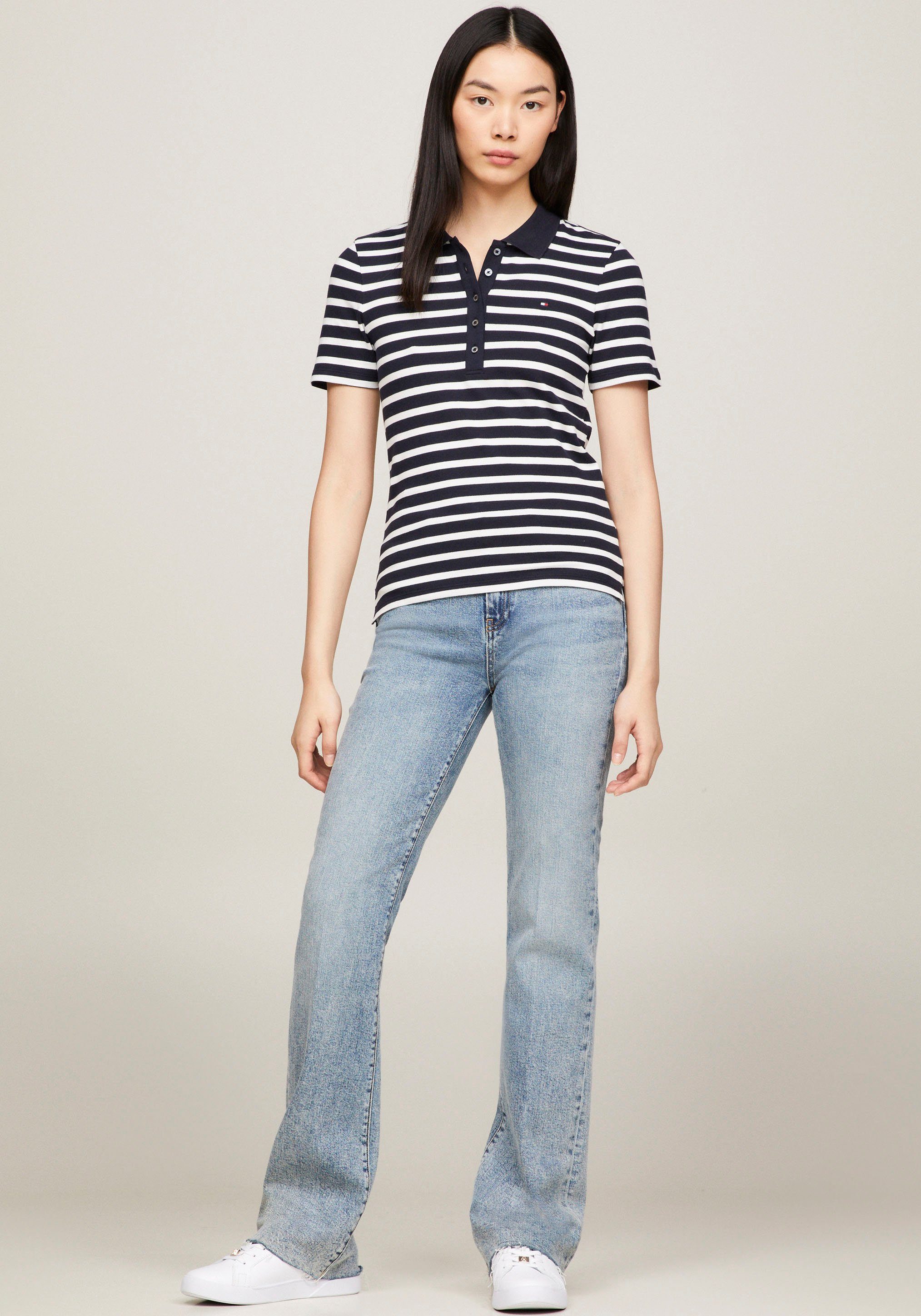 Tommy Hilfiger Poloshirt 1985 SLIM PIQUE STRIPE POLO SS met discreet geborduurd logo