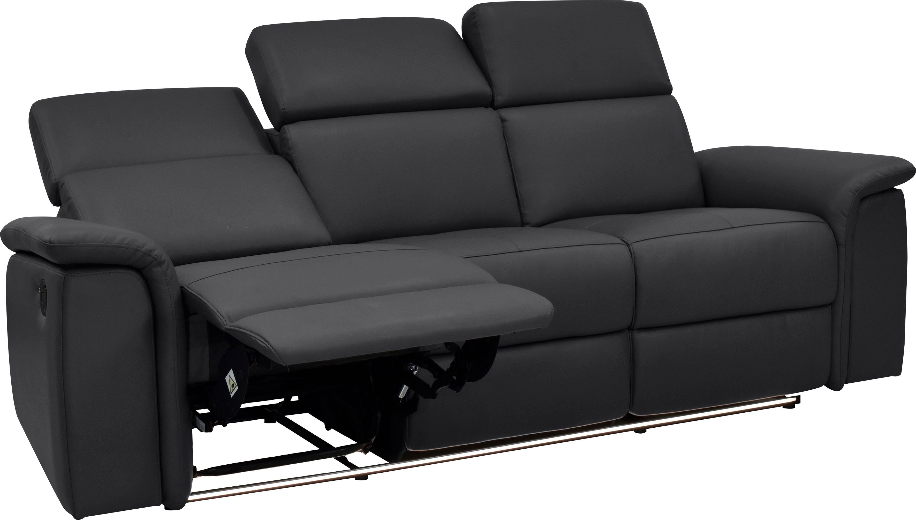 Places of Style 3-zitsbank Pareli 229 cm, handmatige en elektrische relaxfunctie in 2 zits USB, verstelbare hoofdsteun, LED-verlichting, in echt leer, kunstleer, geweven stof
