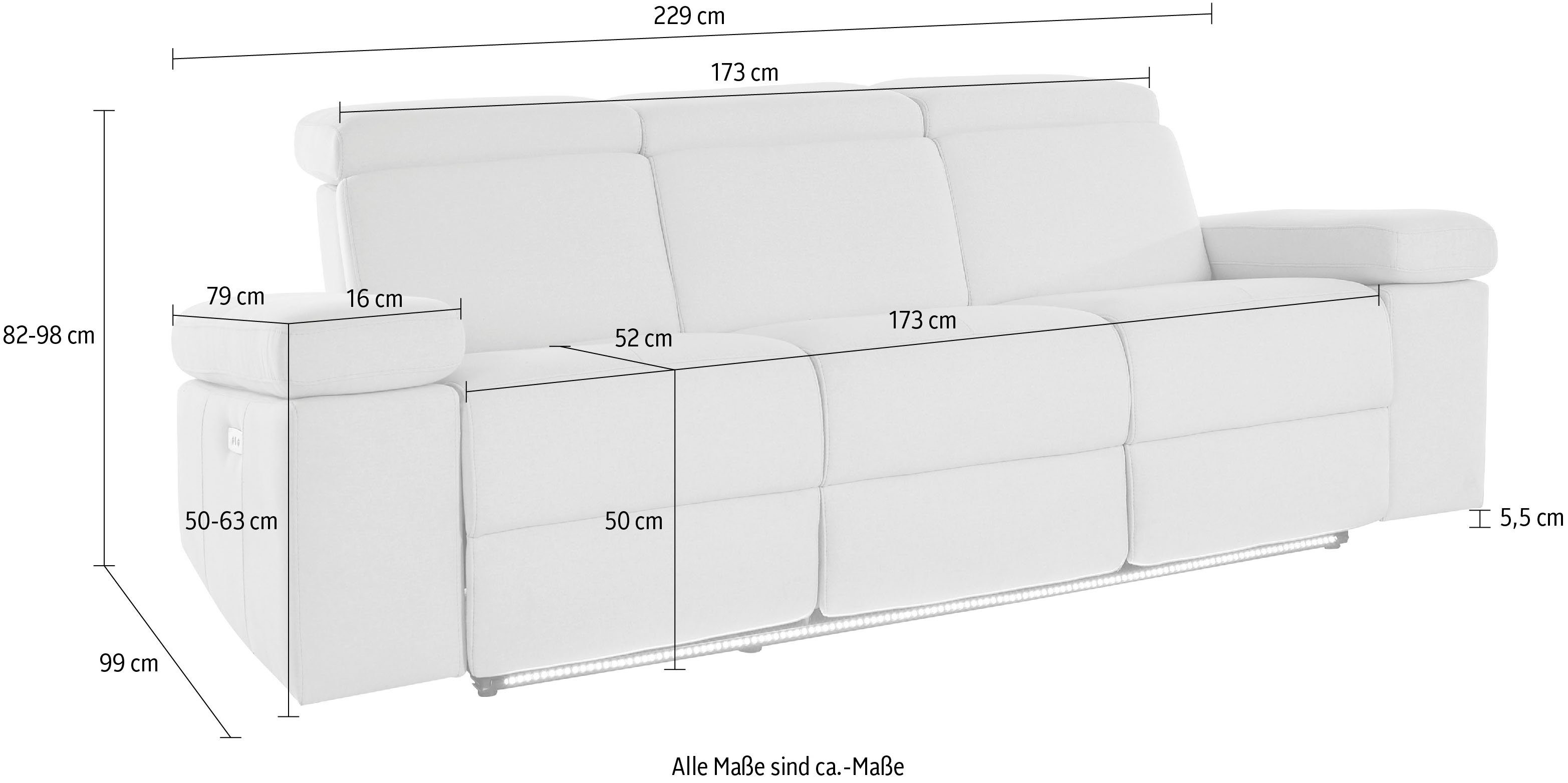 Places of Style 3-zitsbank Kilado met 2x relaxfunctie, verstelbare armleuning, verstelbare hoofdsteun
