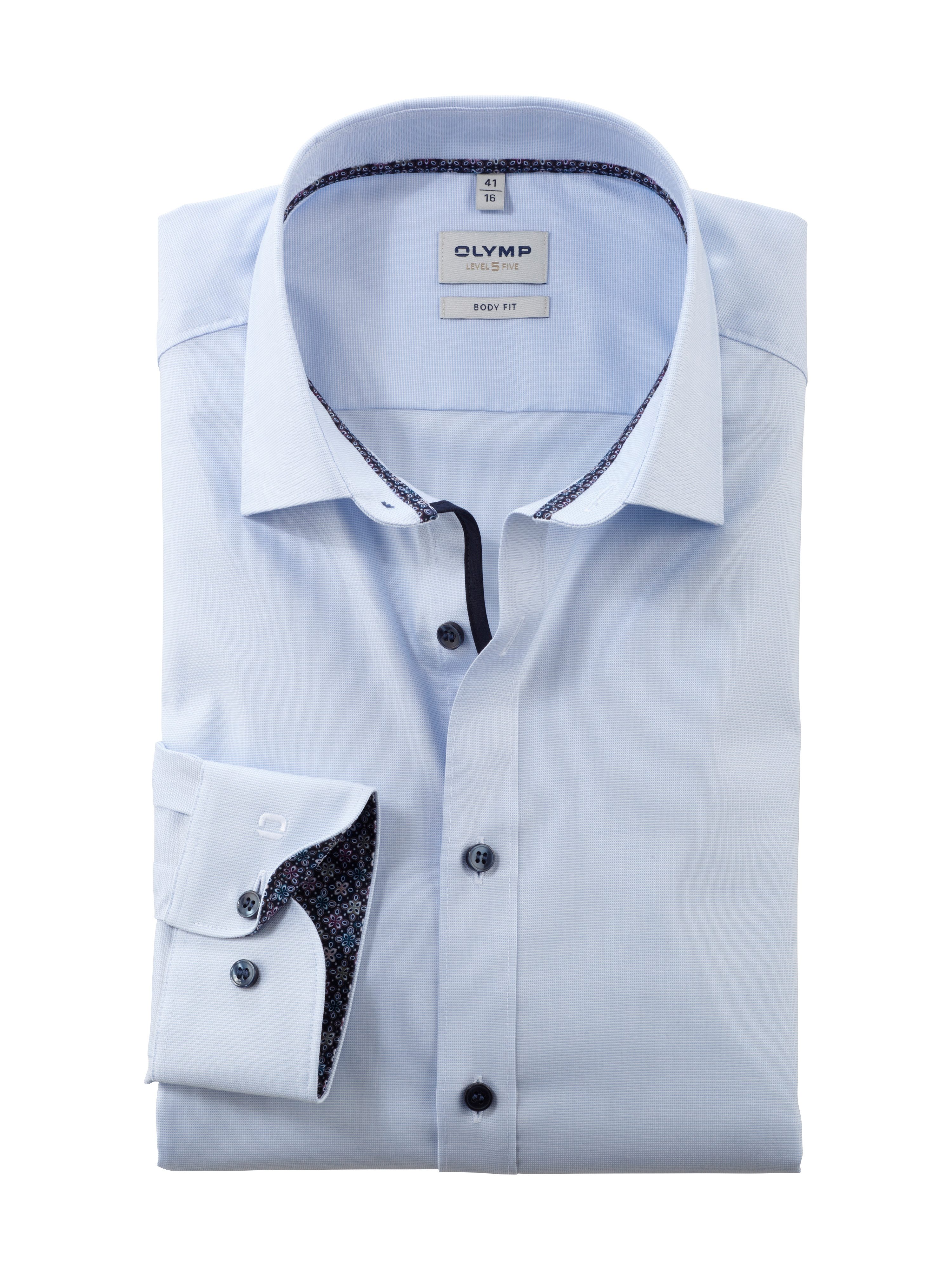 OLYMP Businessoverhemd Level Five body fit discrete pin-point patronen heren zakelijke overhemden maat 37 blauw