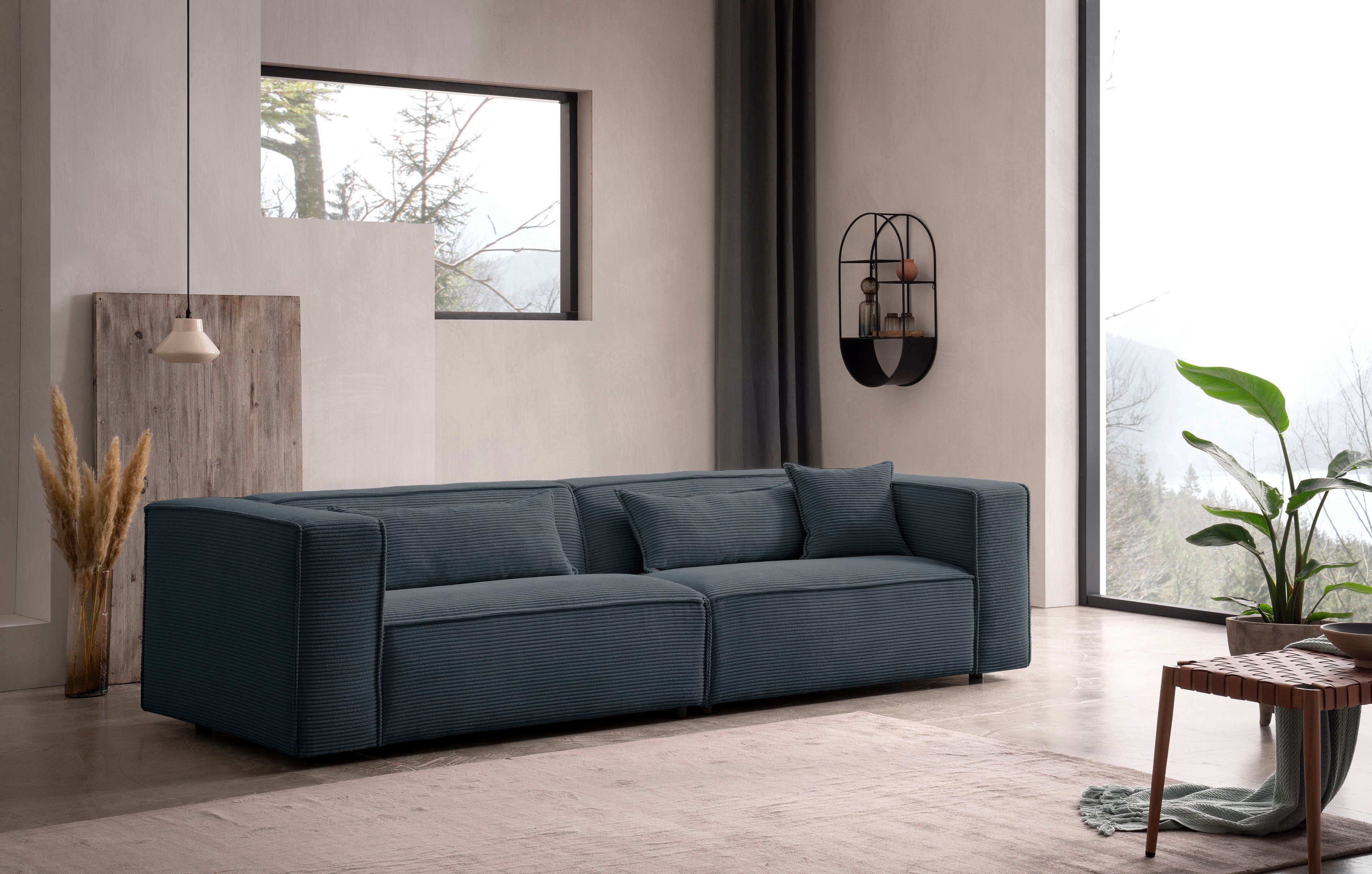 LeGer Home by Lena Gercke 3-zitsbank PIARA, bank met biesnaad, sofa in cord of linnenlook