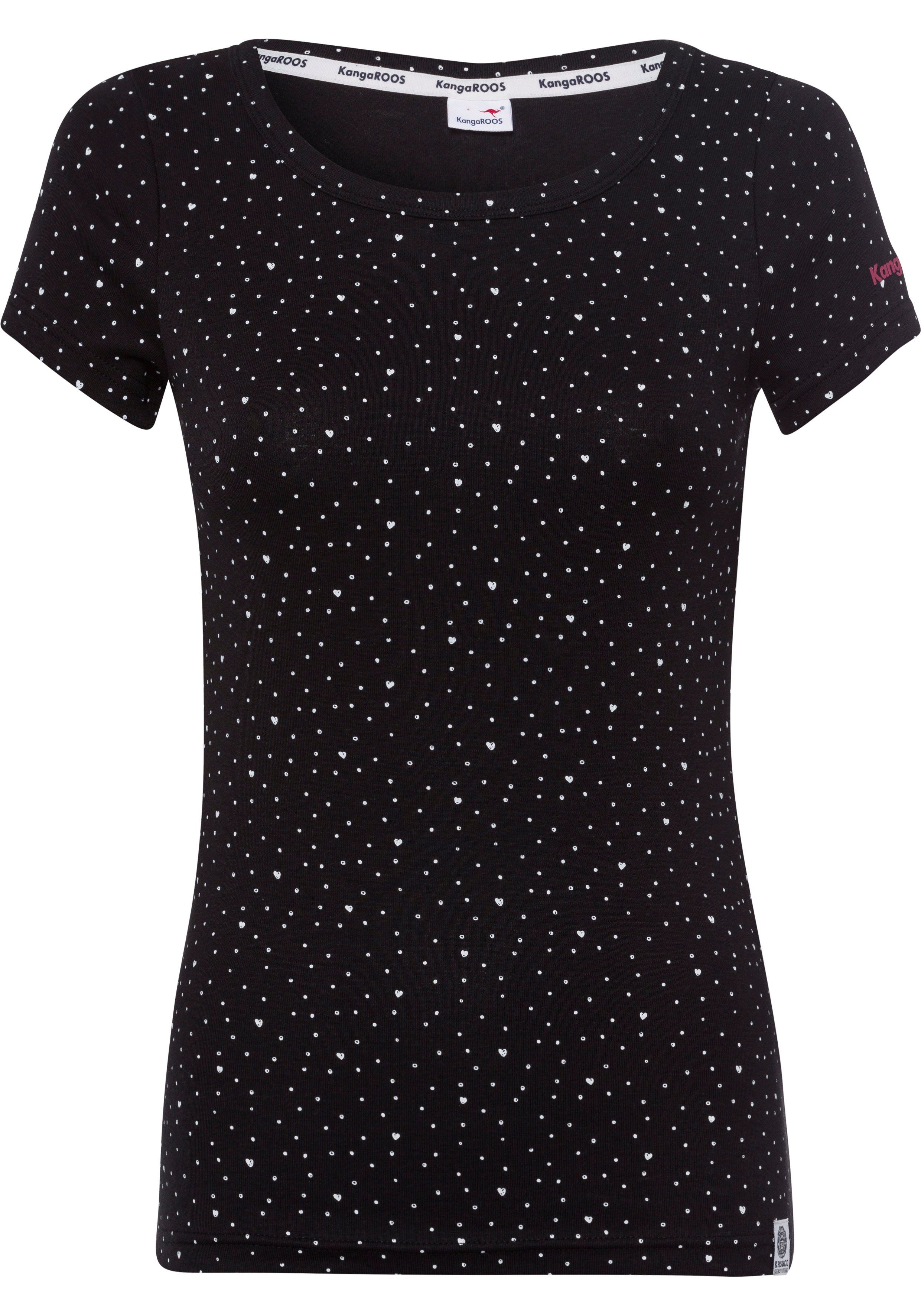 KangaROOS T-shirt Korte mouwen, elastische ribstof, met hartpatroon, ronde hals