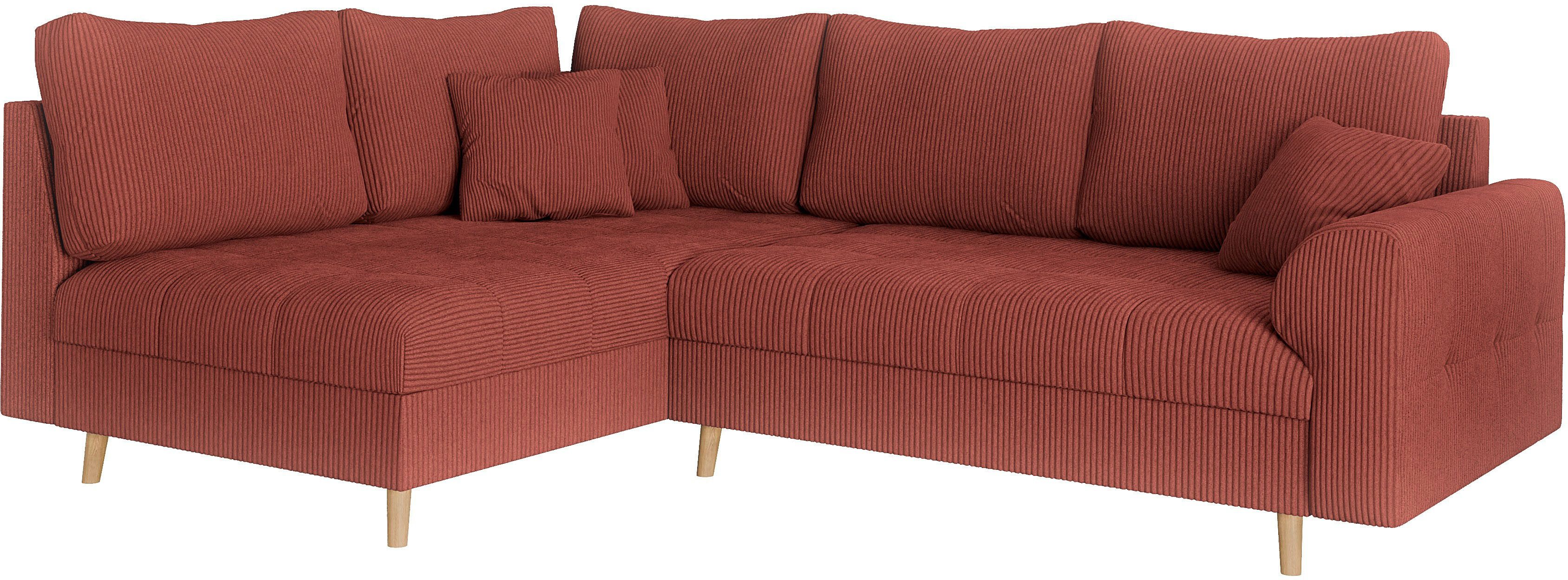 Home affaire Hoekbank CHARRE L-vorm met ottomane, afmetingen B/D/H: 231/161/81 cm fijne stiksels, losse rug- en sierkussens, ook in cord en bouclé