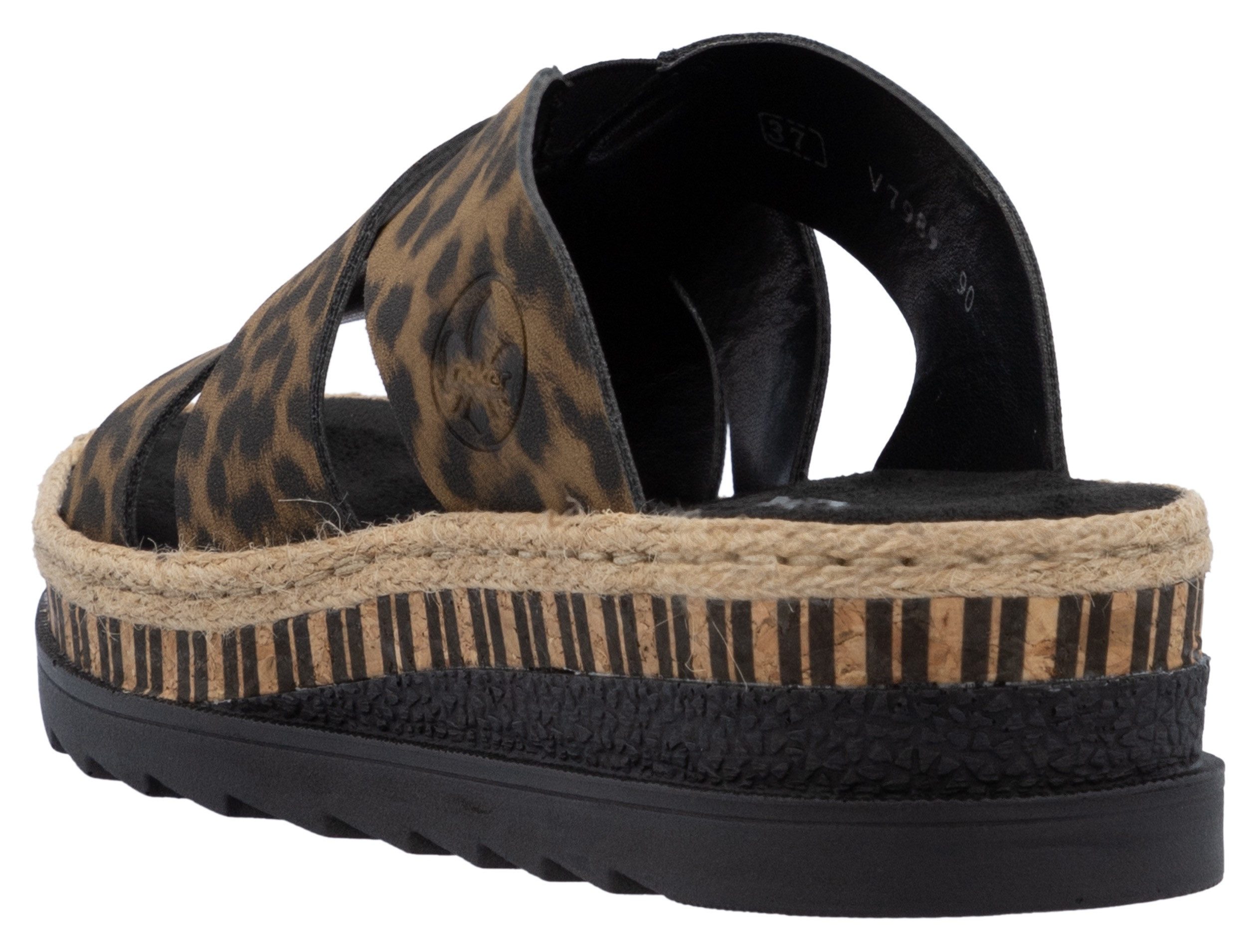 Rieker Slippers , sleehak, zomerschoen, slippers met jute omlijsting