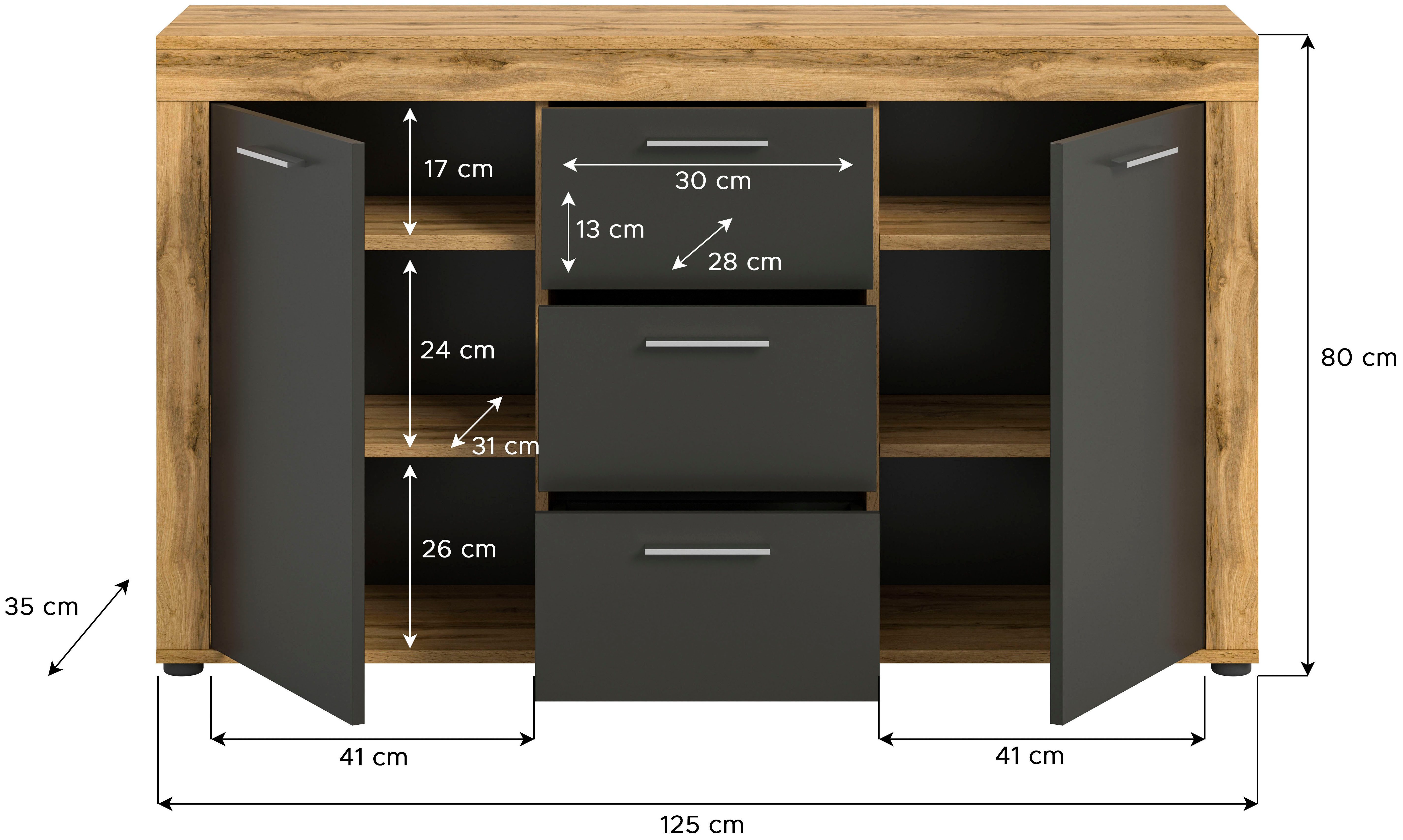 INOSIGN Dressoir Aosta, breedte 125 cm, in verschillende kleuruitvoeringen
