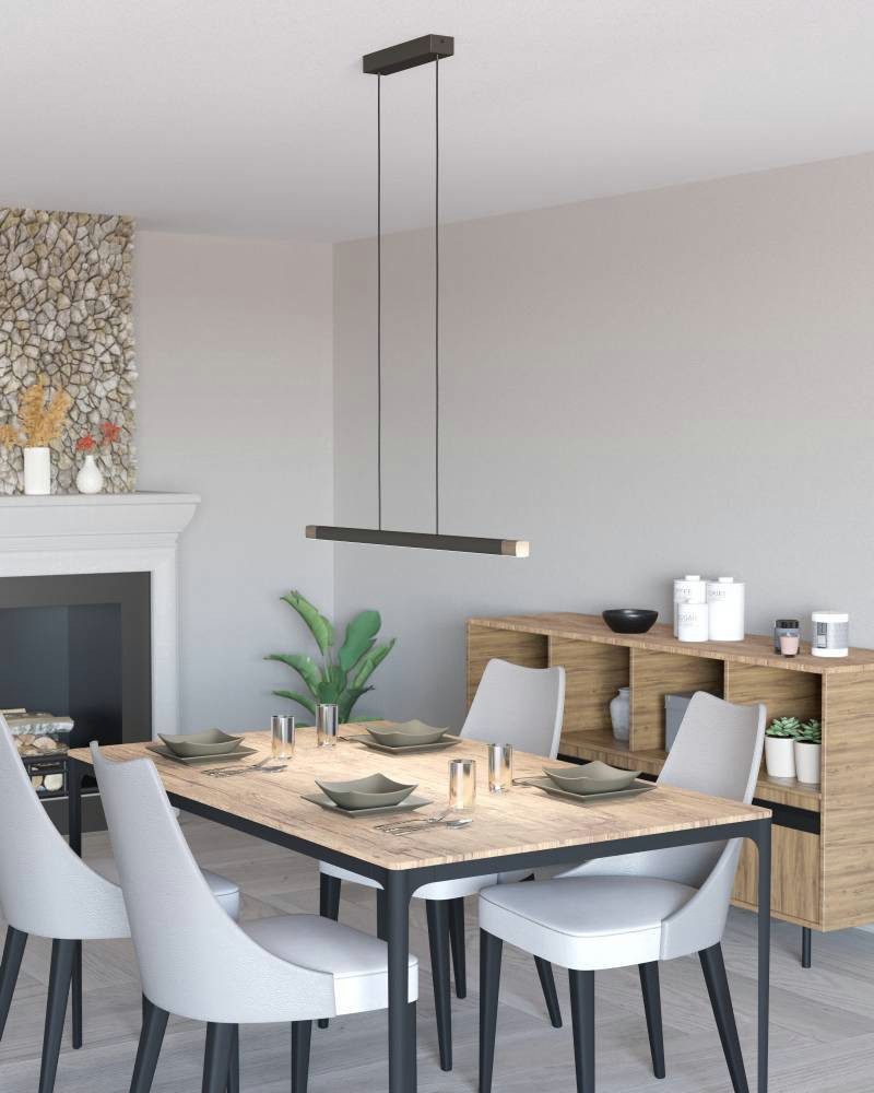 EGLO Hanglamp LISCIANA FSCM70HB, aluminium in bruin en hout in walnoot-look, lamp, 87,5 cm (1 stuk)