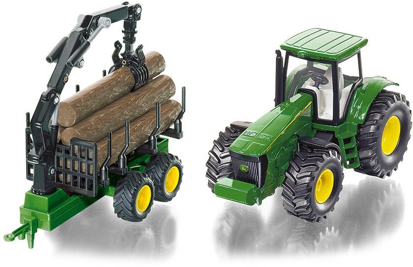 Siku Speelgoed-tractor SIKU Farmer, John Deere 8430 met bomen transport aanhanger (1954)