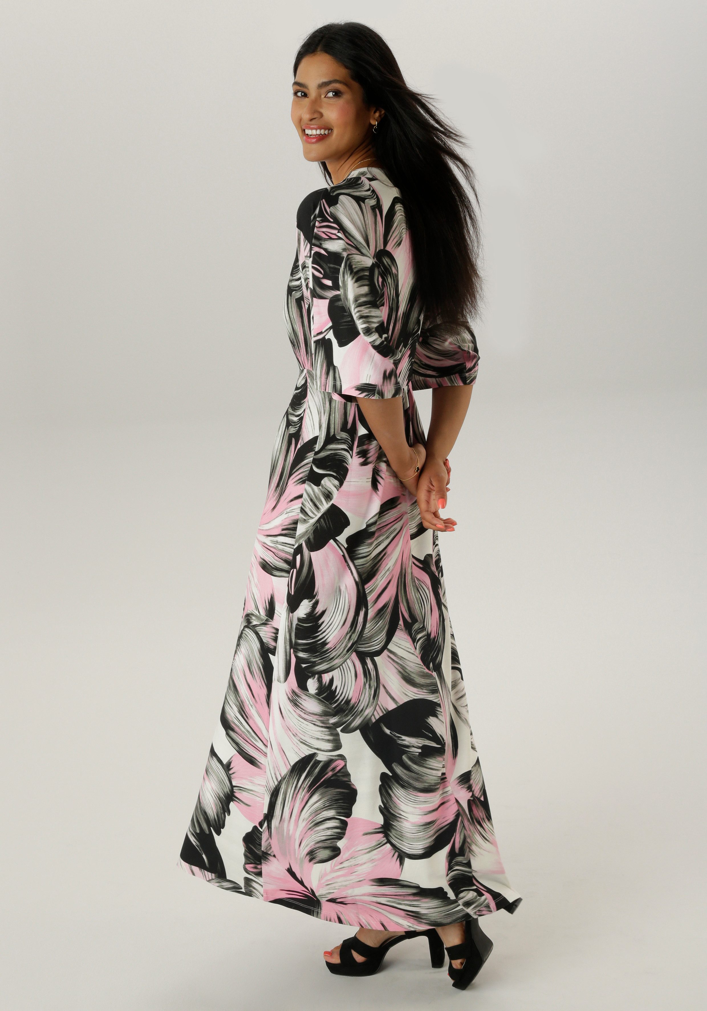 Aniston SELECTED Maxi-jurk met wijde 3 4 lange mouwen en fantasierijke print