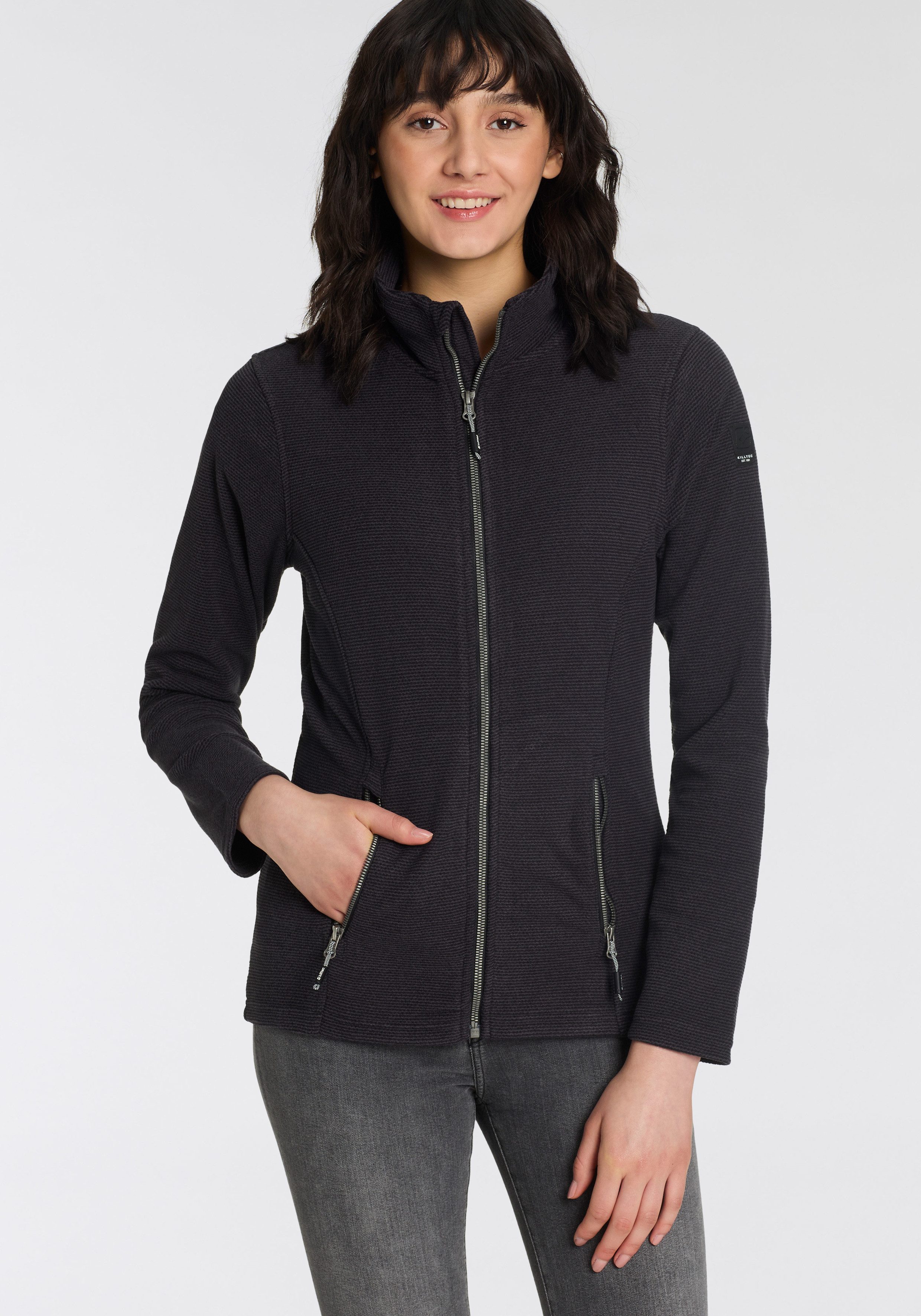 Killtec Fleecejack van gestructureerd materiaal dames fleece vesten maat 46 zwart