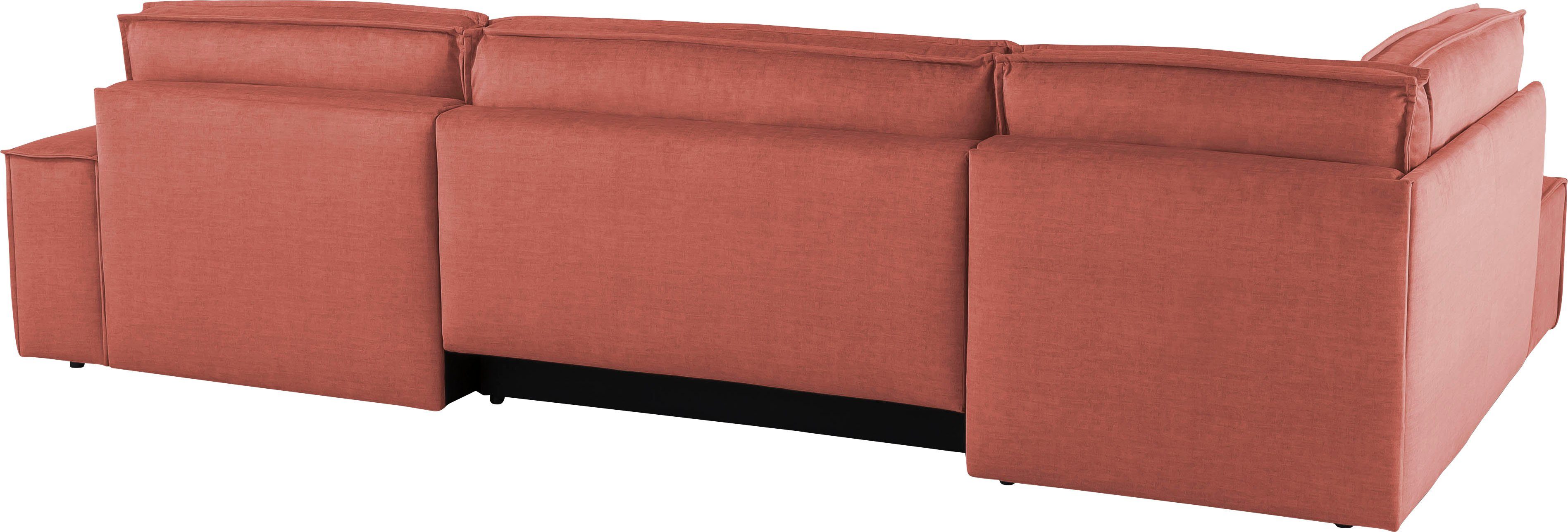 Home affaire Zithoek SHERWOOD 329 cm, U-vorm, slaapbank, Slaapfunctie met bedkist (194x139 cm), cord, vintage, fluweel