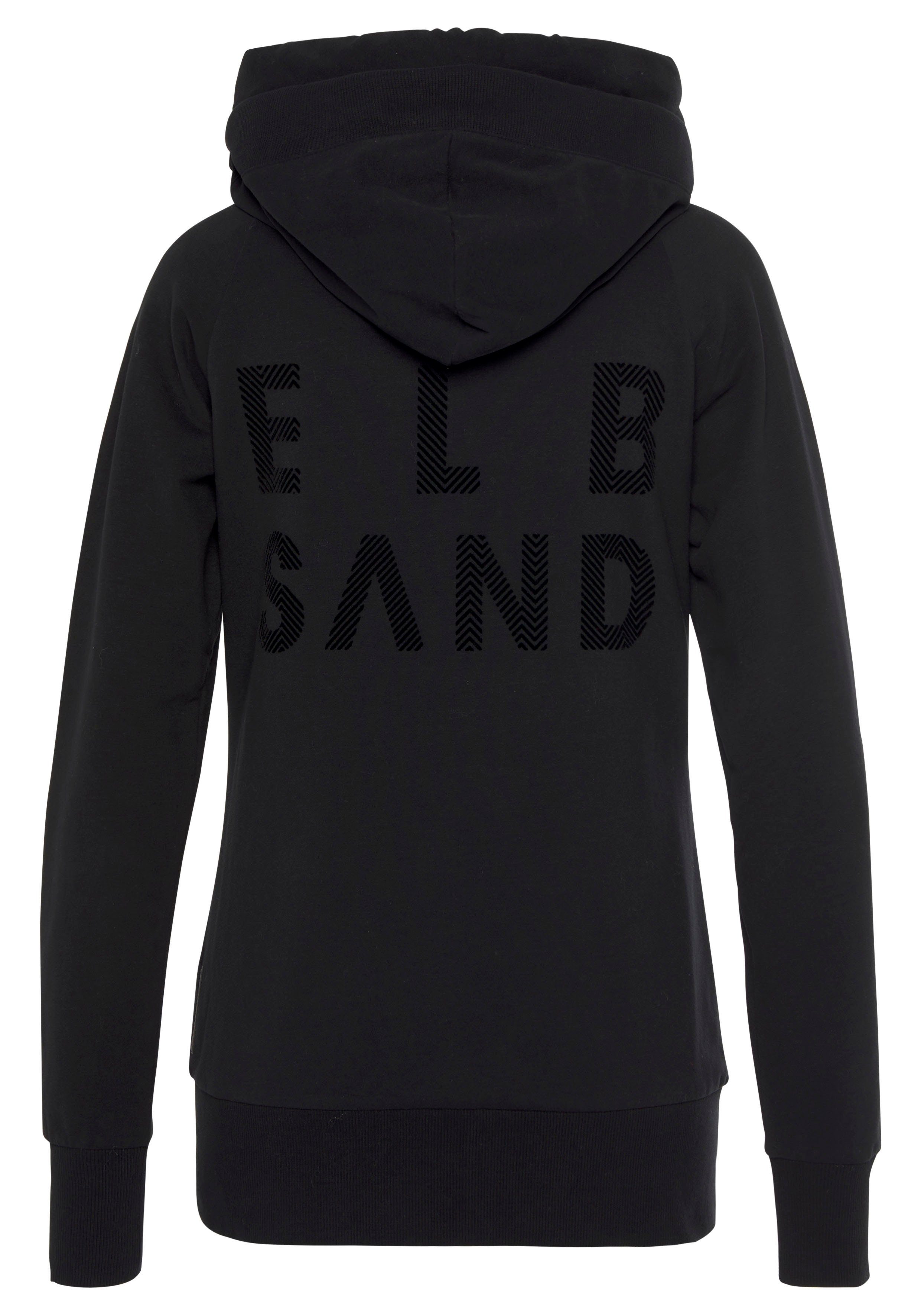Elbsand Capuchonsweatvest Kria met logoprint achter, casual vrijetijdjack met zakken