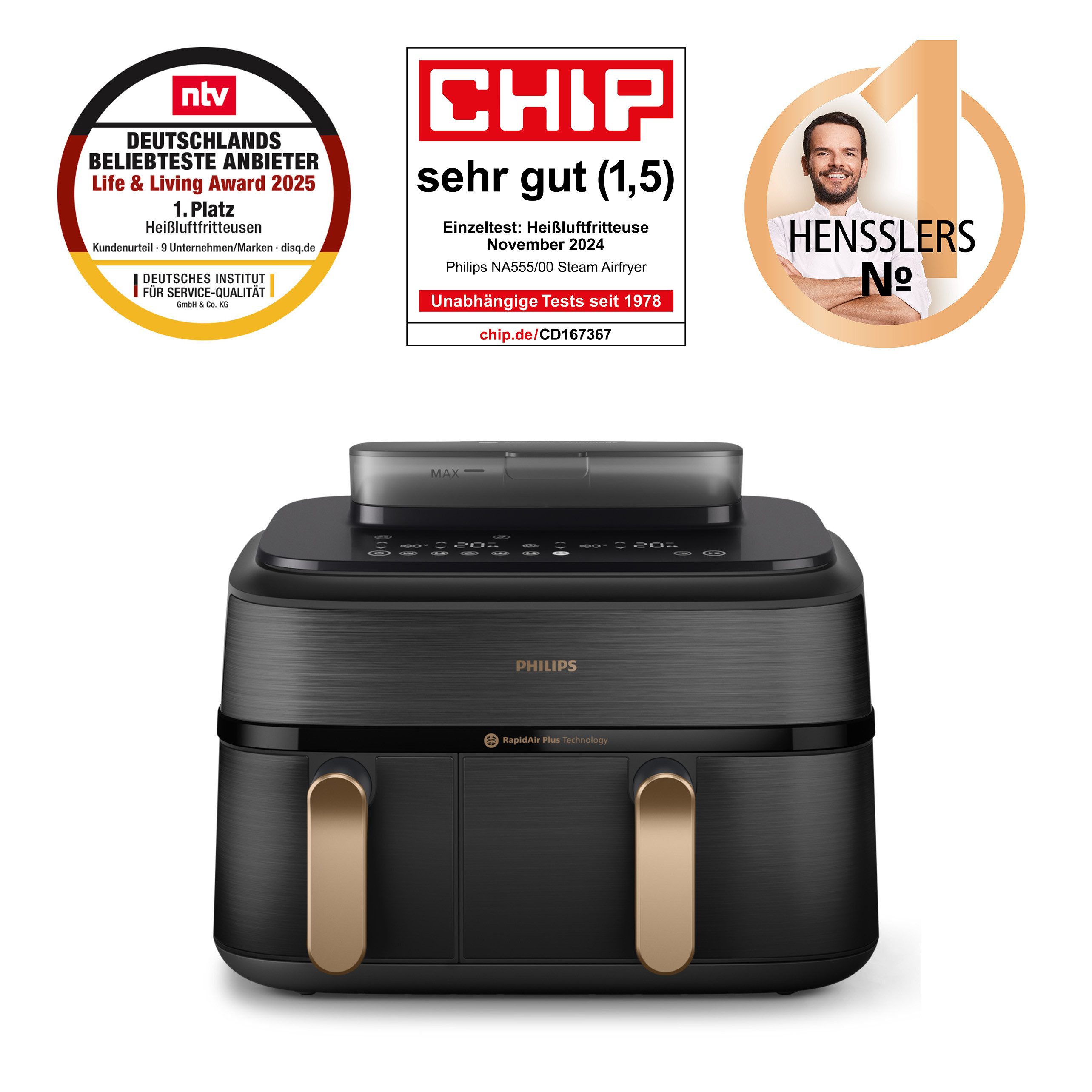 Philips Airfryer Steam Airfryer 5000 Dual Basket NA552/00, Airfryen & Dampfgaren, 3L+6L
