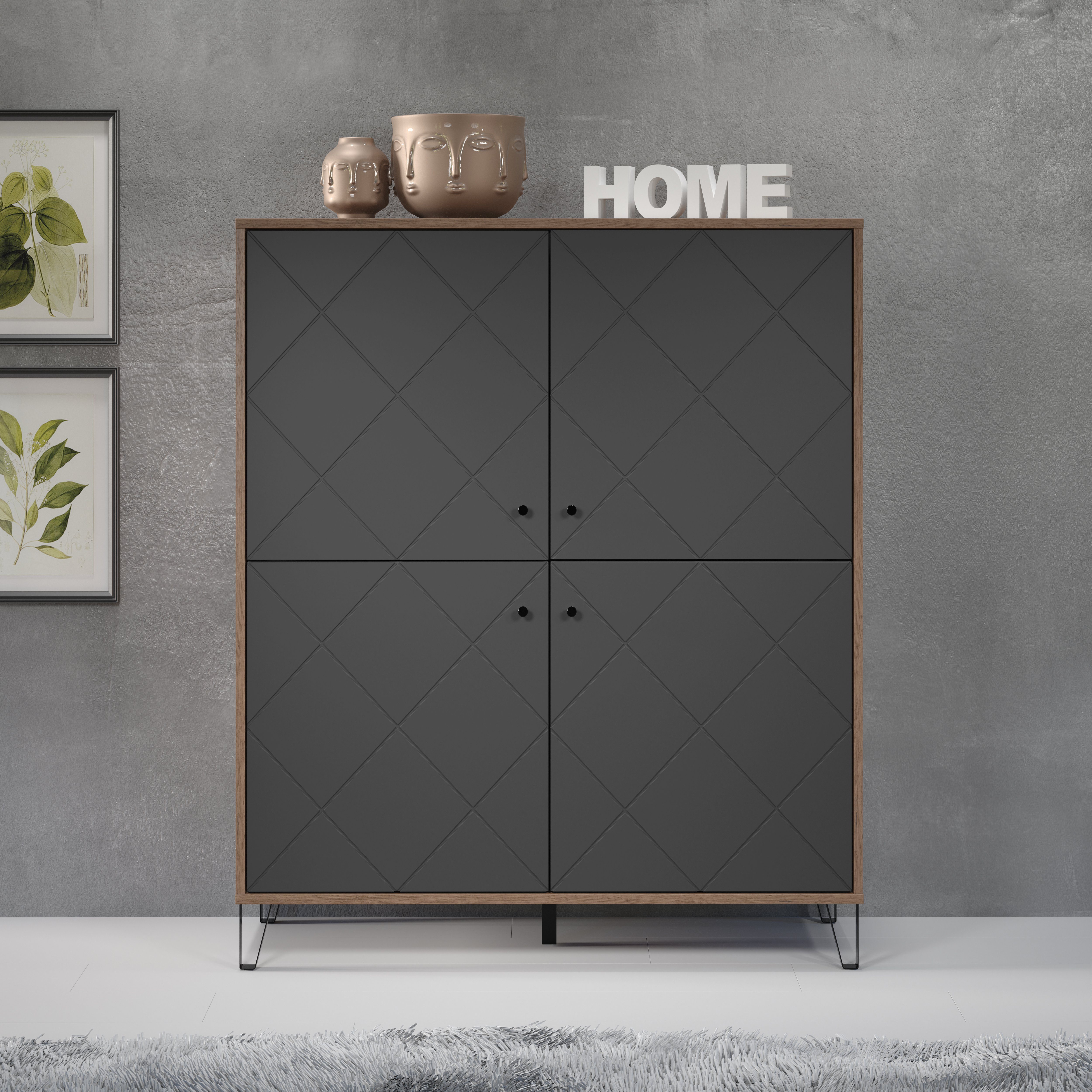 Places of Style Highboard MOLVENO met gestructureerde fronten, soft-close, breedte 123 cm (1 stuk)