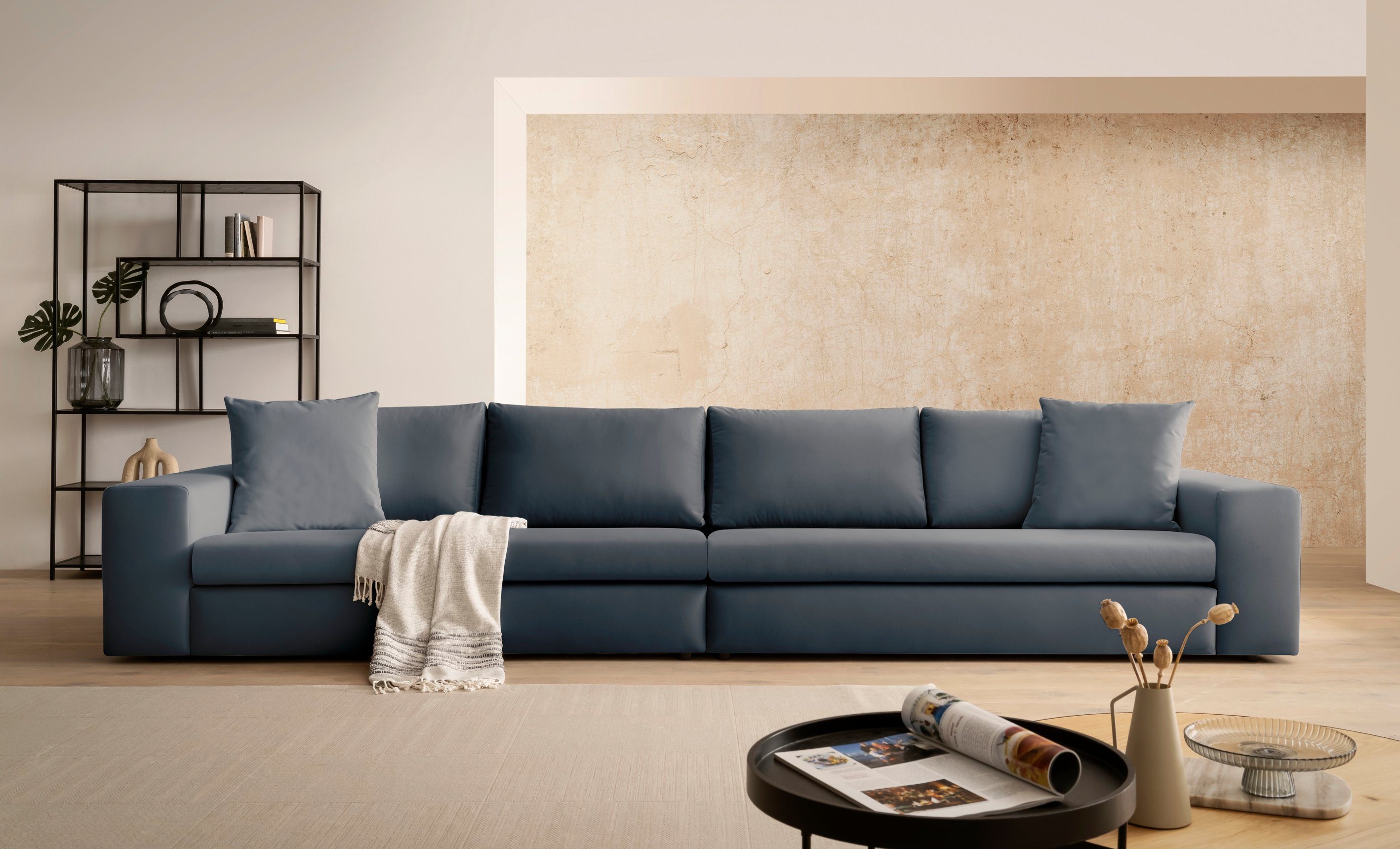 andas 4-zitsbank SLEETLAND XXL in fluweel of vintage lederlook grijs, banken