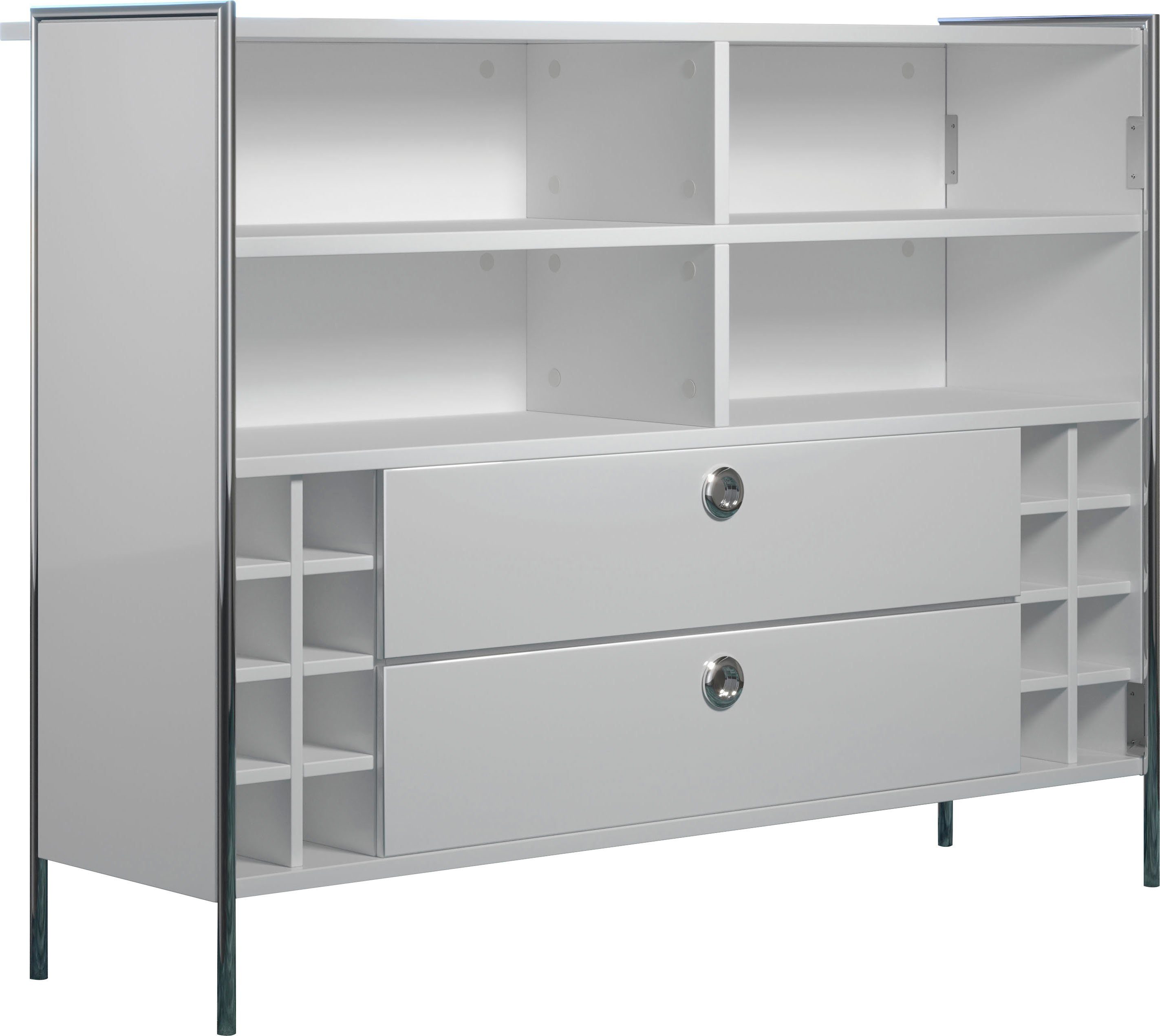 Places of Style Bartafel Imperia Mobiele bar met chroomframe, veel opbergruimte - (B/D/H) 140/48/109 cm