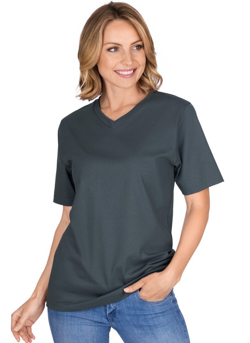 Trigema T-shirt Trigema V-Shirt DELUXE katoen (1-delig) dames t-shirts maat M grijs