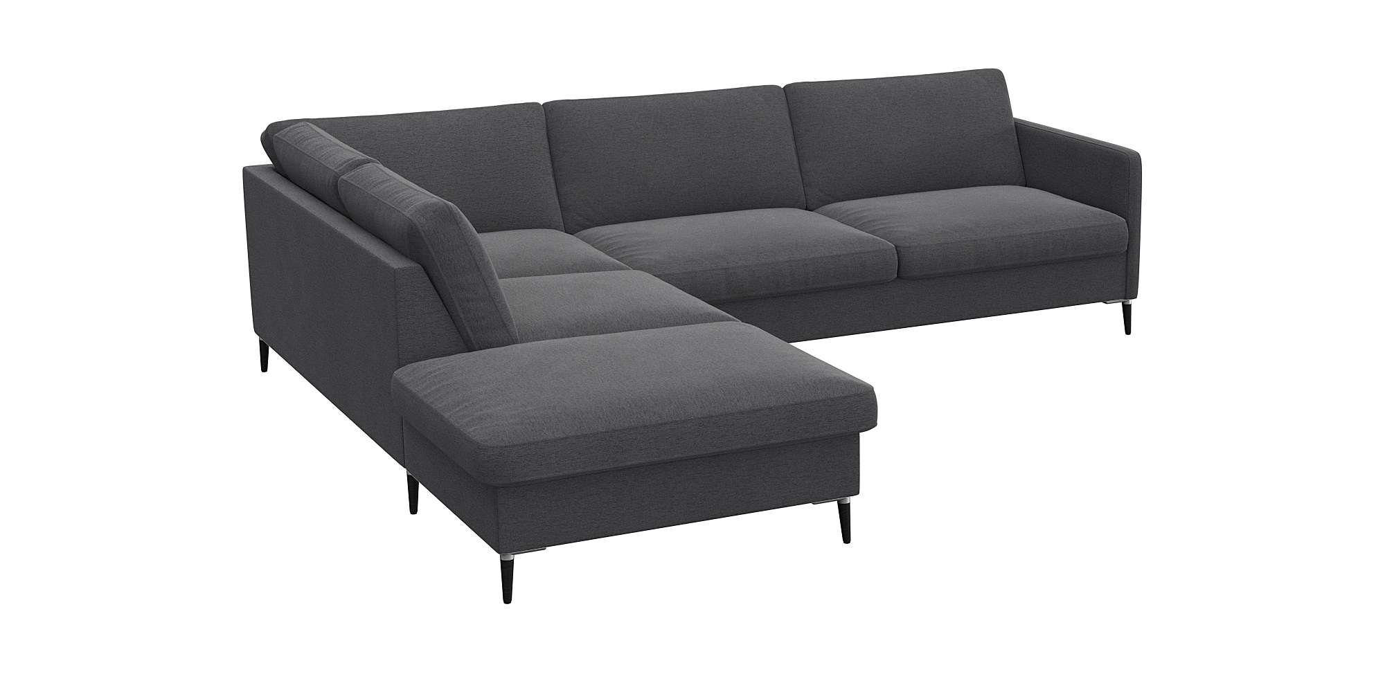 FLEXLUX Hoekbank Fiore, L-vorm smalle armleuningen, koudschuim, poten aluminium + zwart