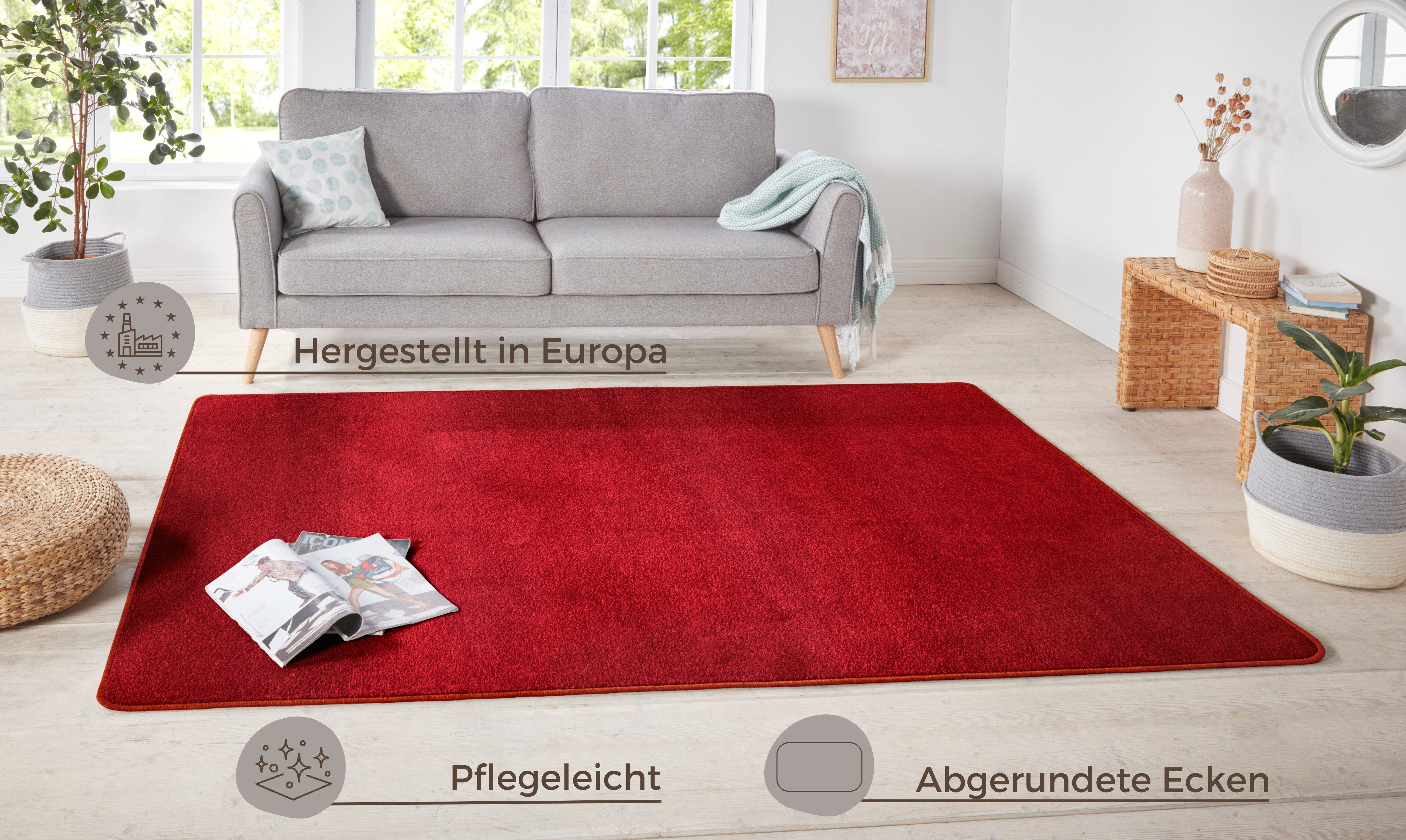 HANSE Home Vloerkleed Shashi Kortpolig, effen kleuren, loper, zacht, eetkamer, kinderkamer, gang