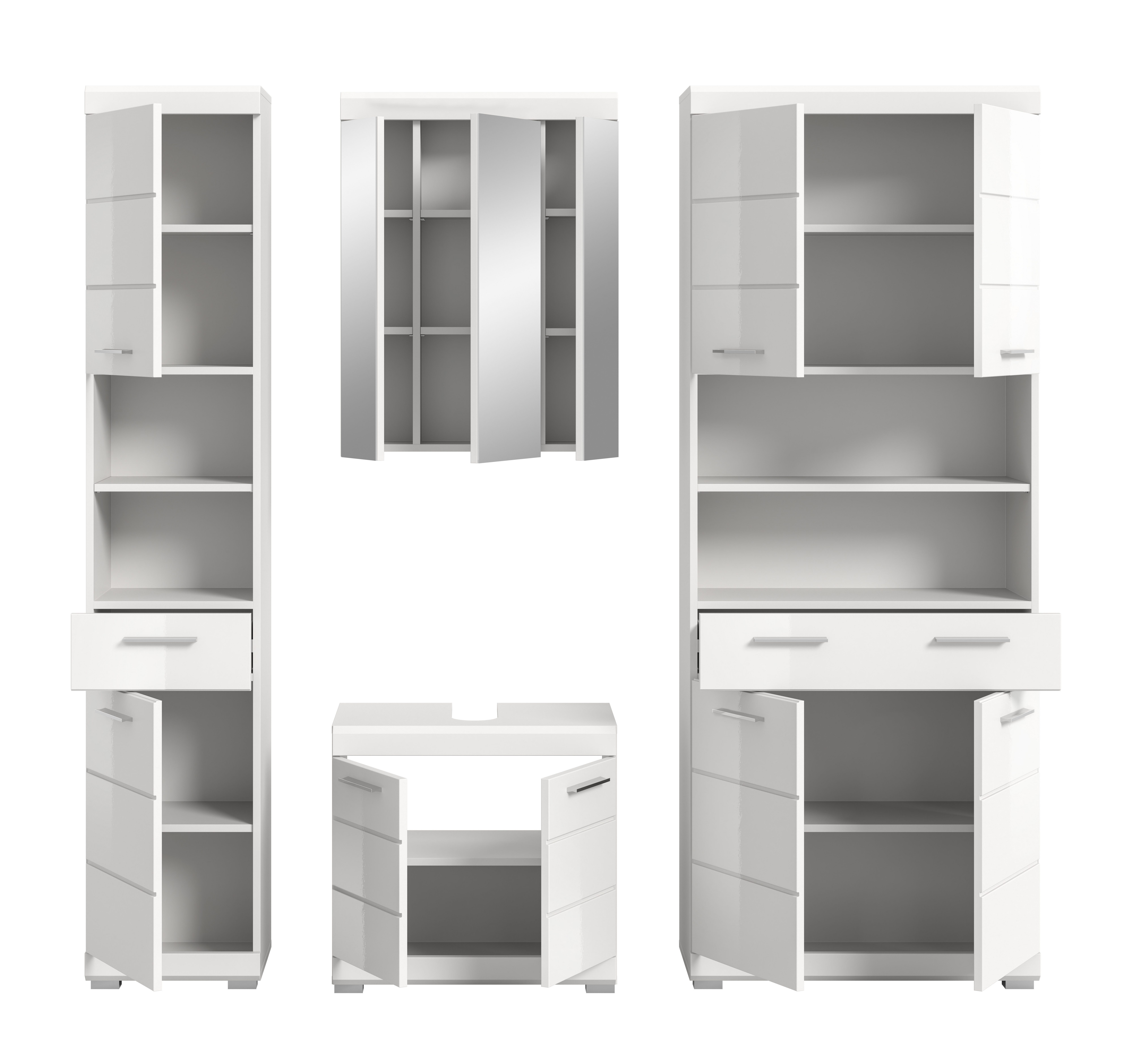 INOSIGN Badkamerserie Siena, 4-delig, bestaande uit: Smalle hoge kast, WBU, spiegelkast, brede hoge kast (set, 4-delig)