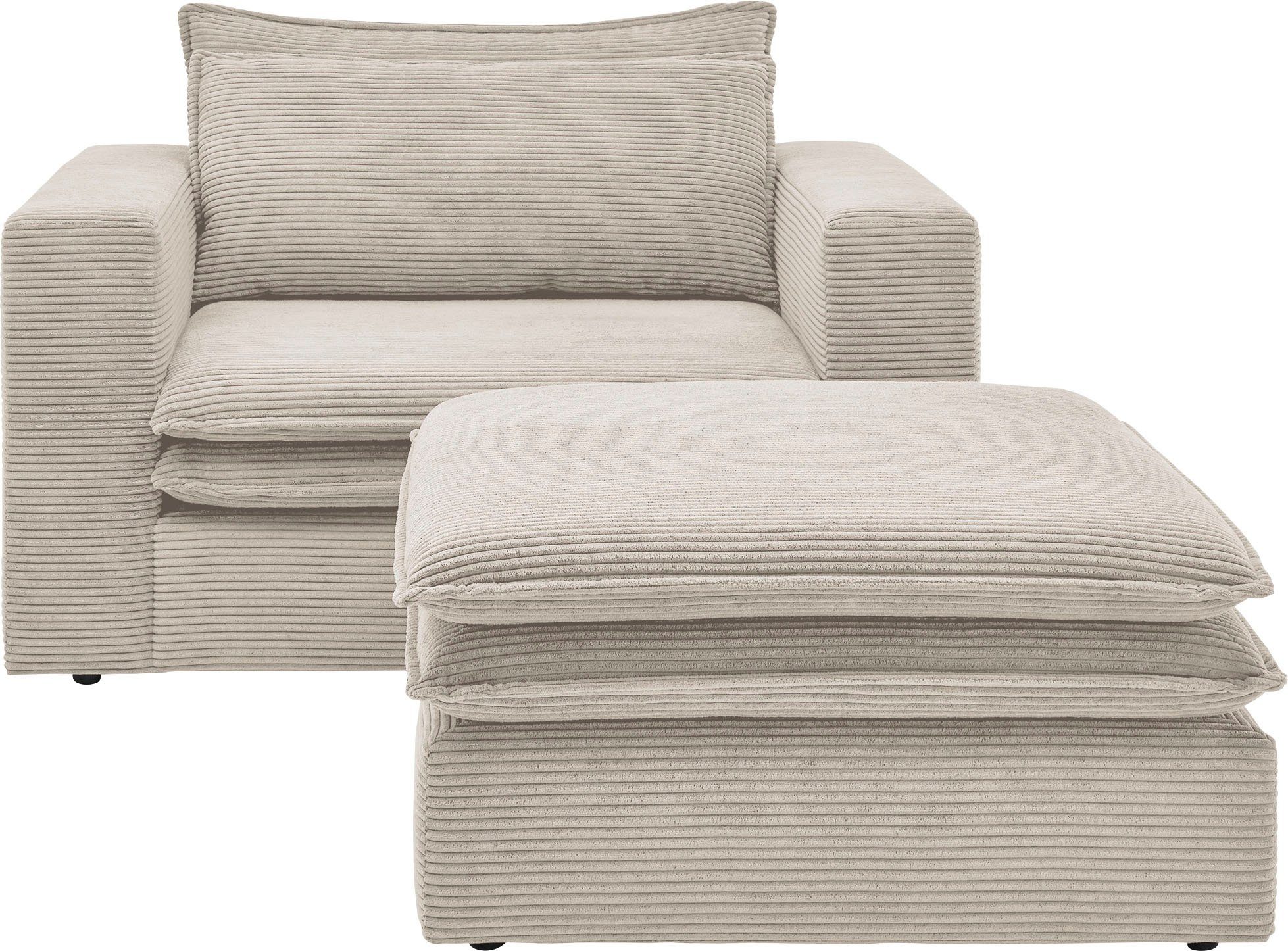 Places of Style Zithoek PIAGGE Hoogwaardige cord, fauteuil en hocker klein als set (2-delig)