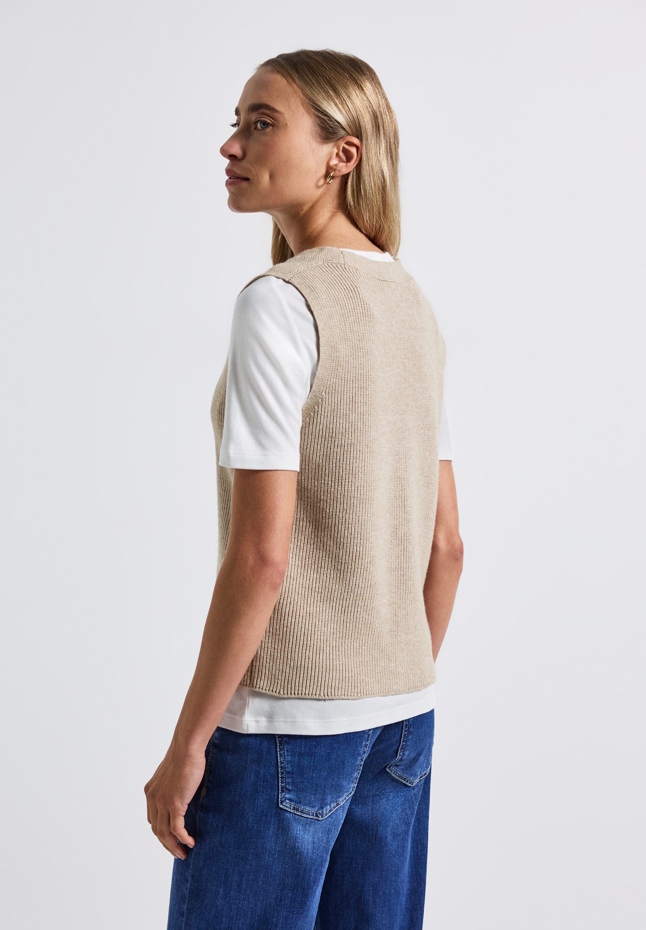 STREET ONE Mouwloos vest in riblook en met knoopsluiting