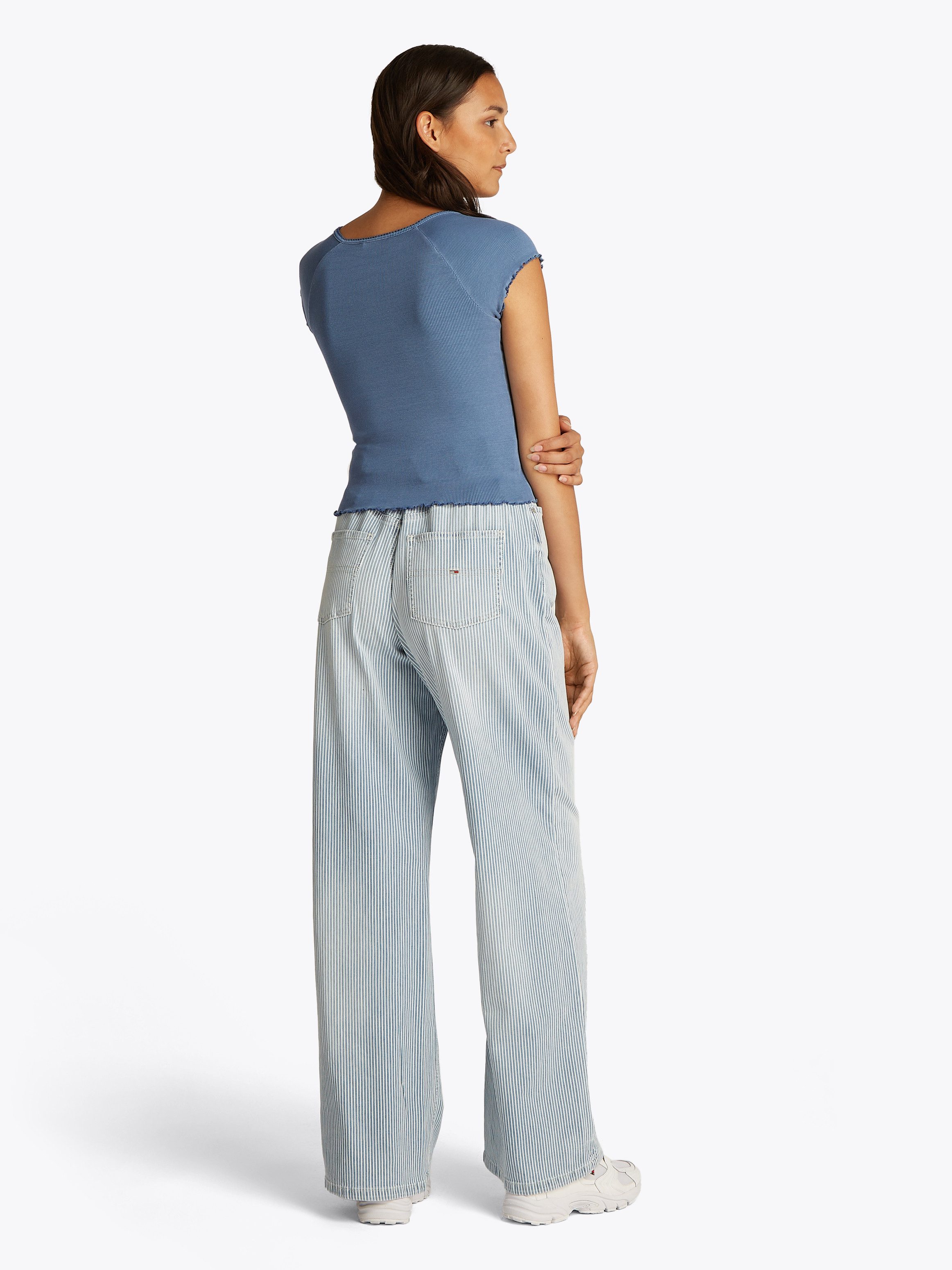 TOMMY JEANS Shirt met korte mouwen TJW SLIM VNECK GMD RIB SS met rolranden, in vrouwelijke stijl