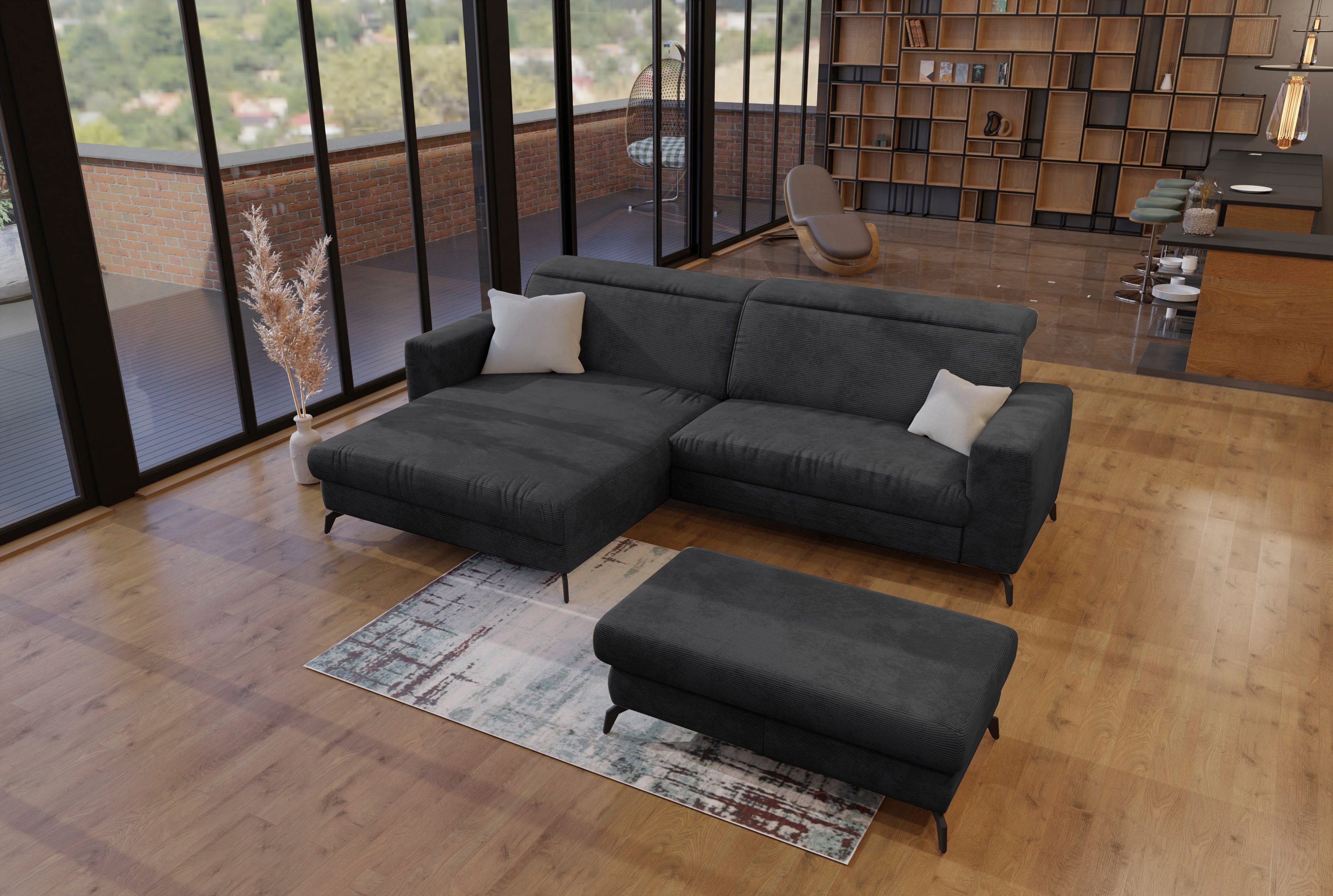 sit&more Hoekbank Bolero L-vorm grijs, hoekbanken, Breedte ligoppervlak: 126 cm, Lengte ligoppervlak: 246 cm