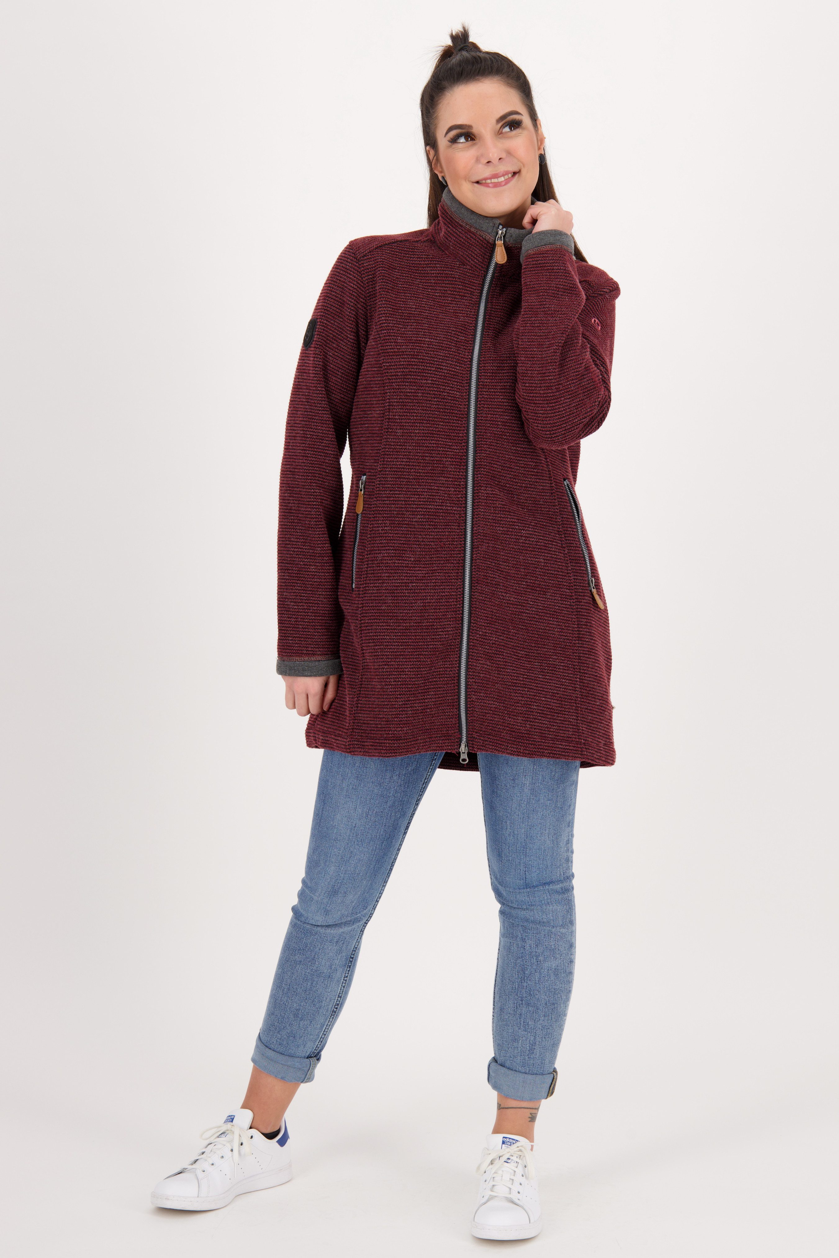 DEPROC Active Gebreide jas AMYWOOD LONG buitengewone lange fijngebreide jas met contrastdetails