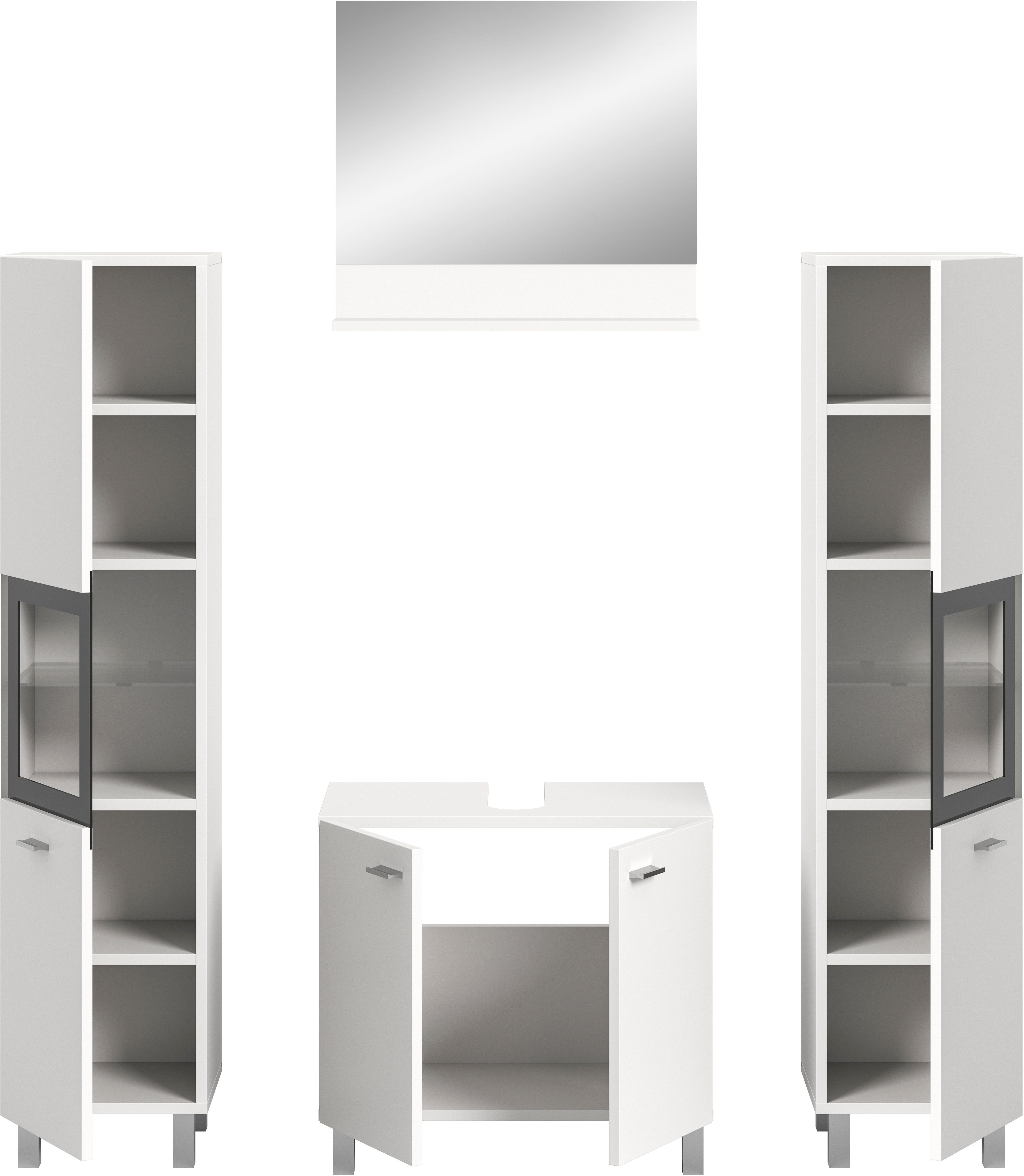 welltime Badmeubelset Tampa, breedte 137cm, 4-delig Wastafelonderkast, spiegel, hoge kast (4 stuks)
