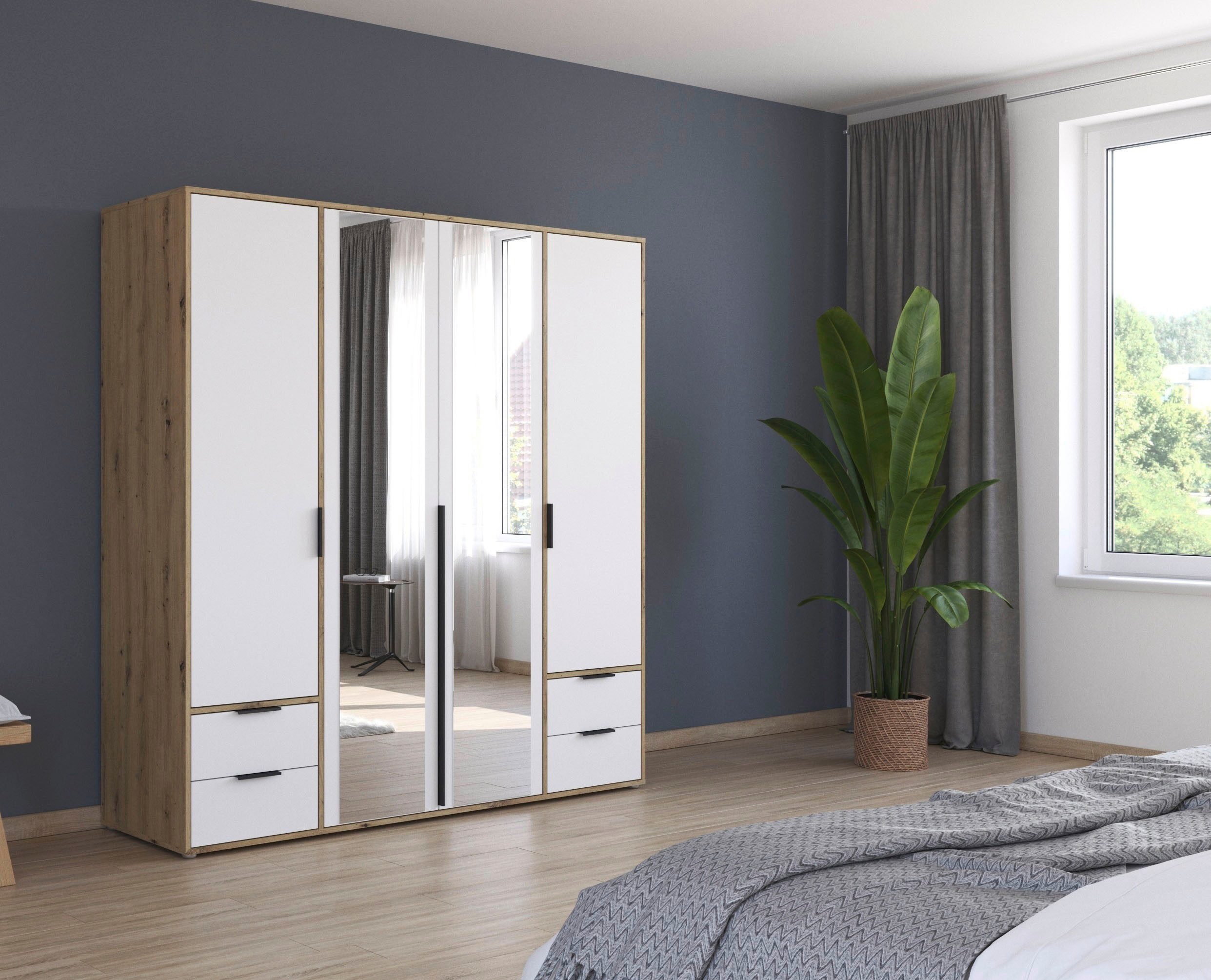 rauch Draaideurkast Kledingkast Kast Garderobe Wasmand NAGATA met Spiegel und schubladen sowie stangengriffen topseller made in germany