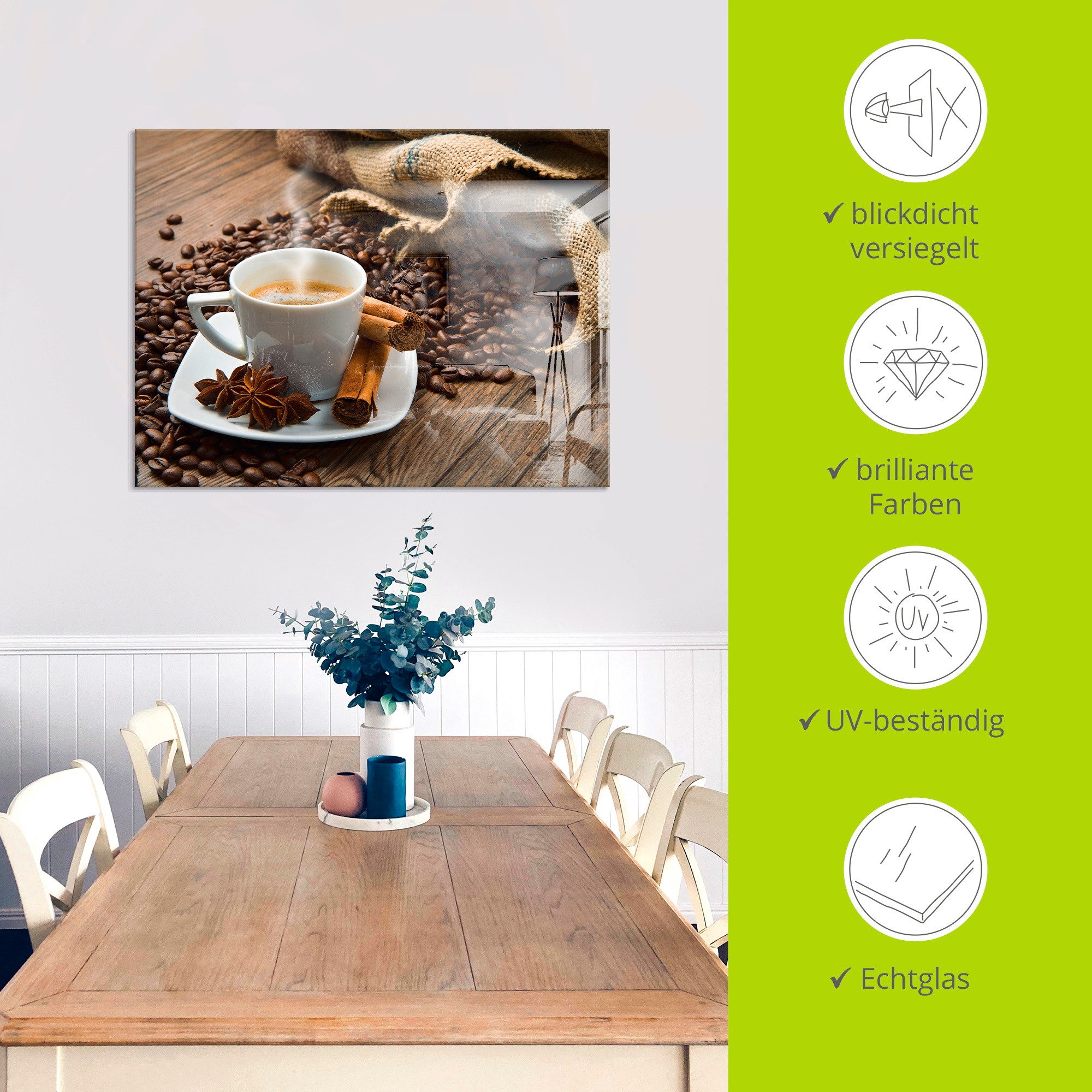 Artland Print op glas Koffiekopje linnen zak met koffiebonen