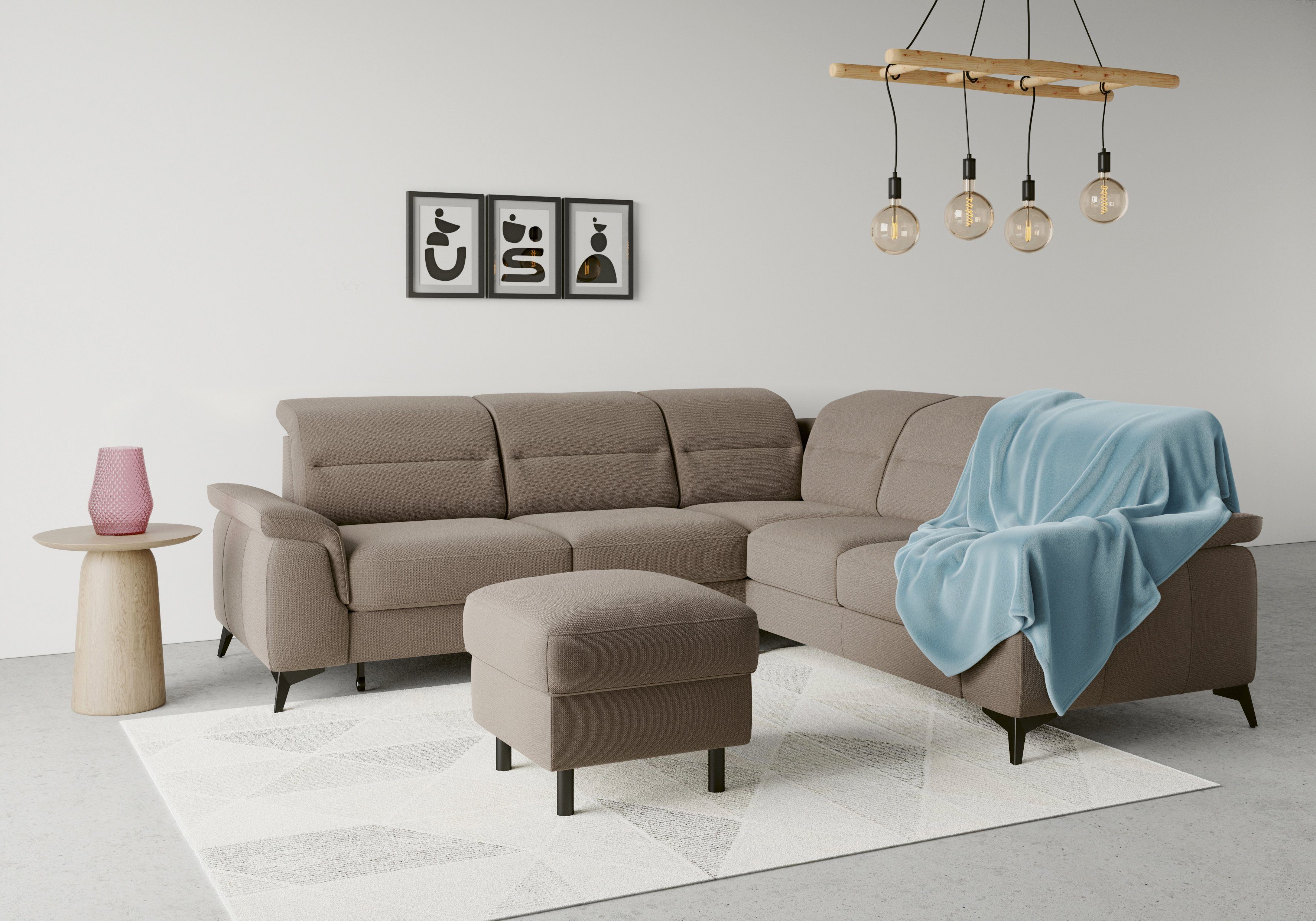 sit&more Hoekbank Sinatra L-vorm optioneel met verstelbare hoofdsteun en armleuning, metalen poten