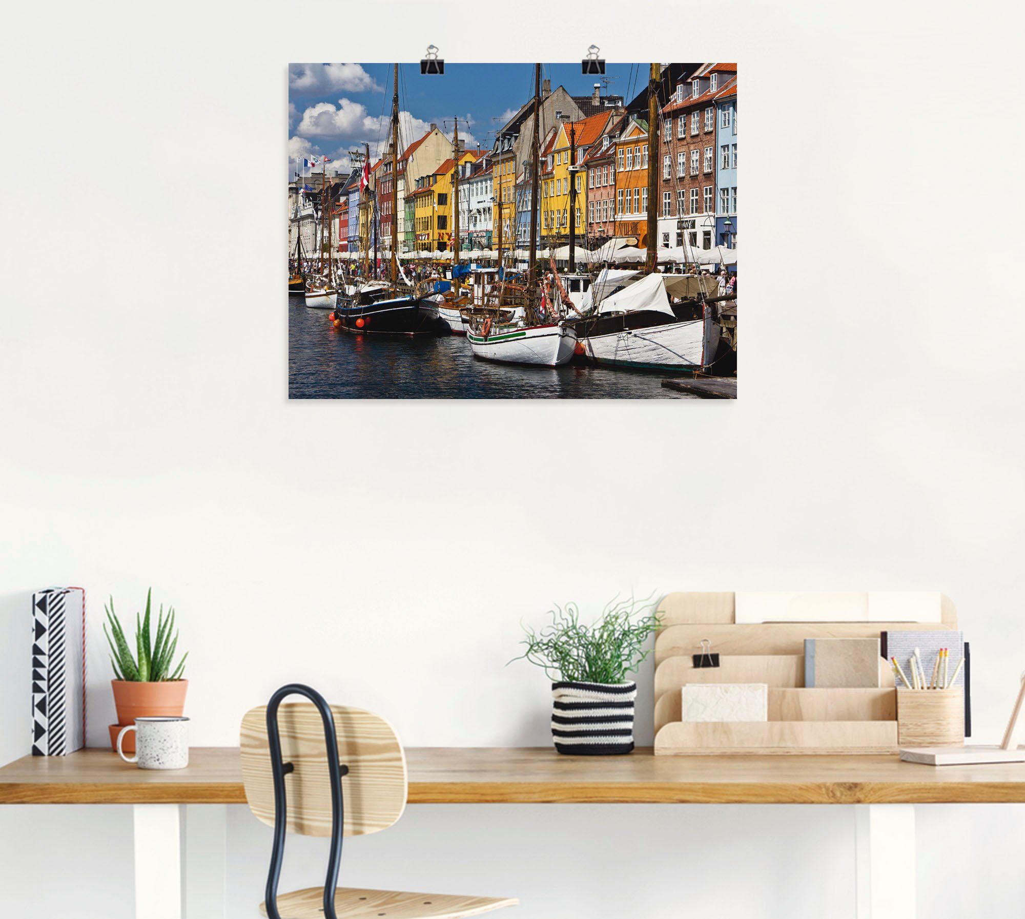 Artland Poster Oude haven in Kopenhagen 2 als artprint van aluminium, artprint op linnen, muursticker of poster in verschillende maten