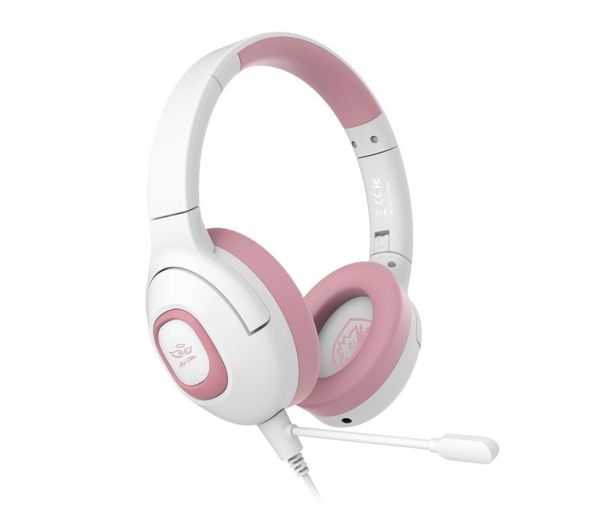 Sades Gaming-headset Shaman SA-724 gaming headset, wit/roze, USB, bedraad Stereo, over-ear, PC, PST, Xbox, Nintendo Switch, VR, Telefoon