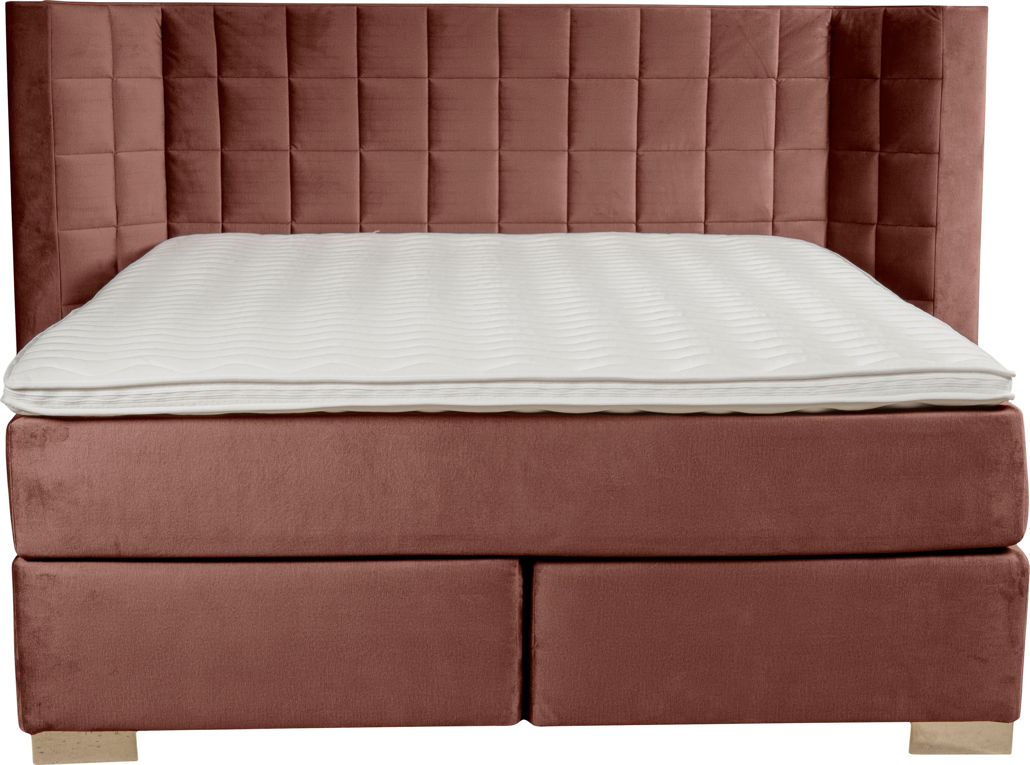Places of Style Boxspring Piazza met stiksels en hoofdbord met vleugels opzij