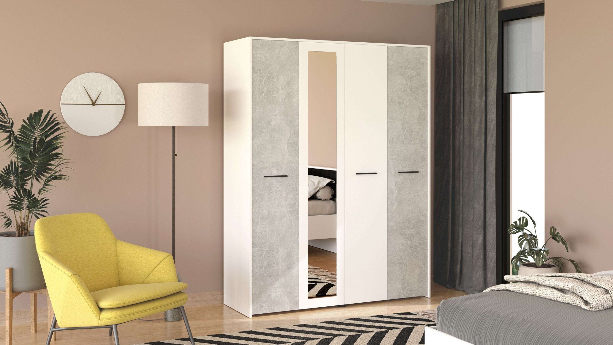 INOSIGN Kledingkast Varadero, 2 moderne kleurcombinaties met zwarte handgrepen met 1 spiegeldeur, in de breedtes 119 en 157 cm, fsc-gecertificeerd
