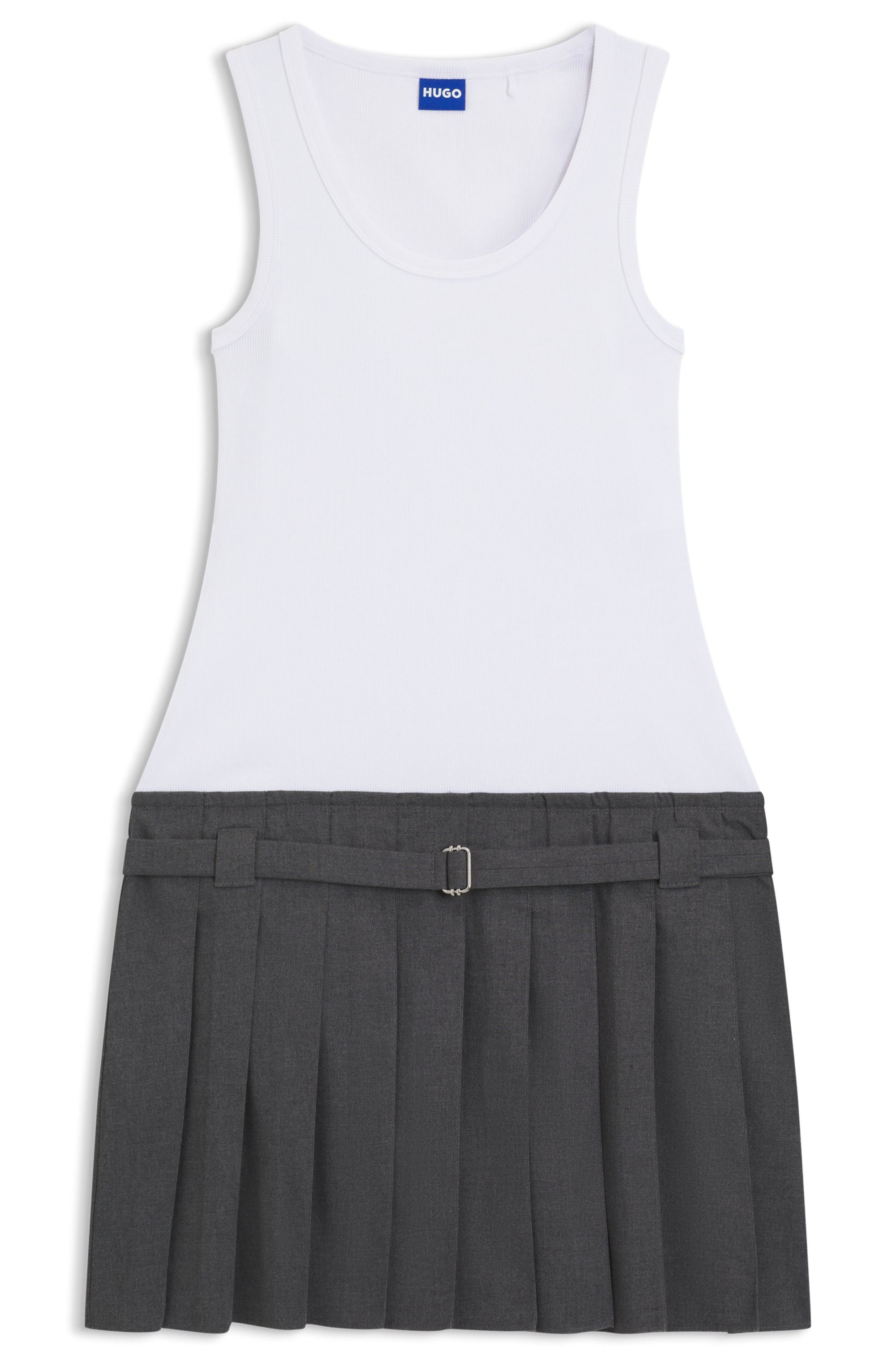 HUGO Blue Mini-jurk Norila TwoinOne Slim Fit, met geplooide rokdeel top & rok plooirok