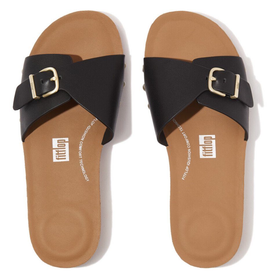 Fitflop Slippers IQUSHION ADJUSTABLE BUCKLE LEATHER SLIDES , zomerschoen, slippers met verstelbare bandage