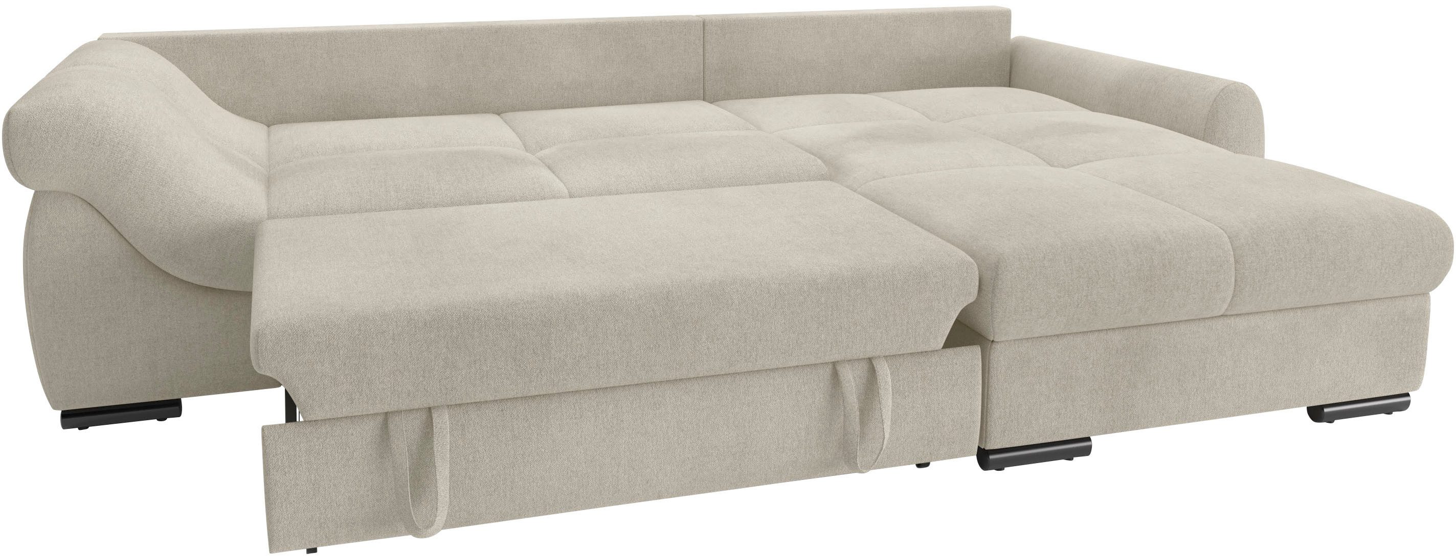 Mr. Couch Hoekbank Livorno L-vorm incl. hoogslaper beduitbreiding, xl bedbox wit gecoat