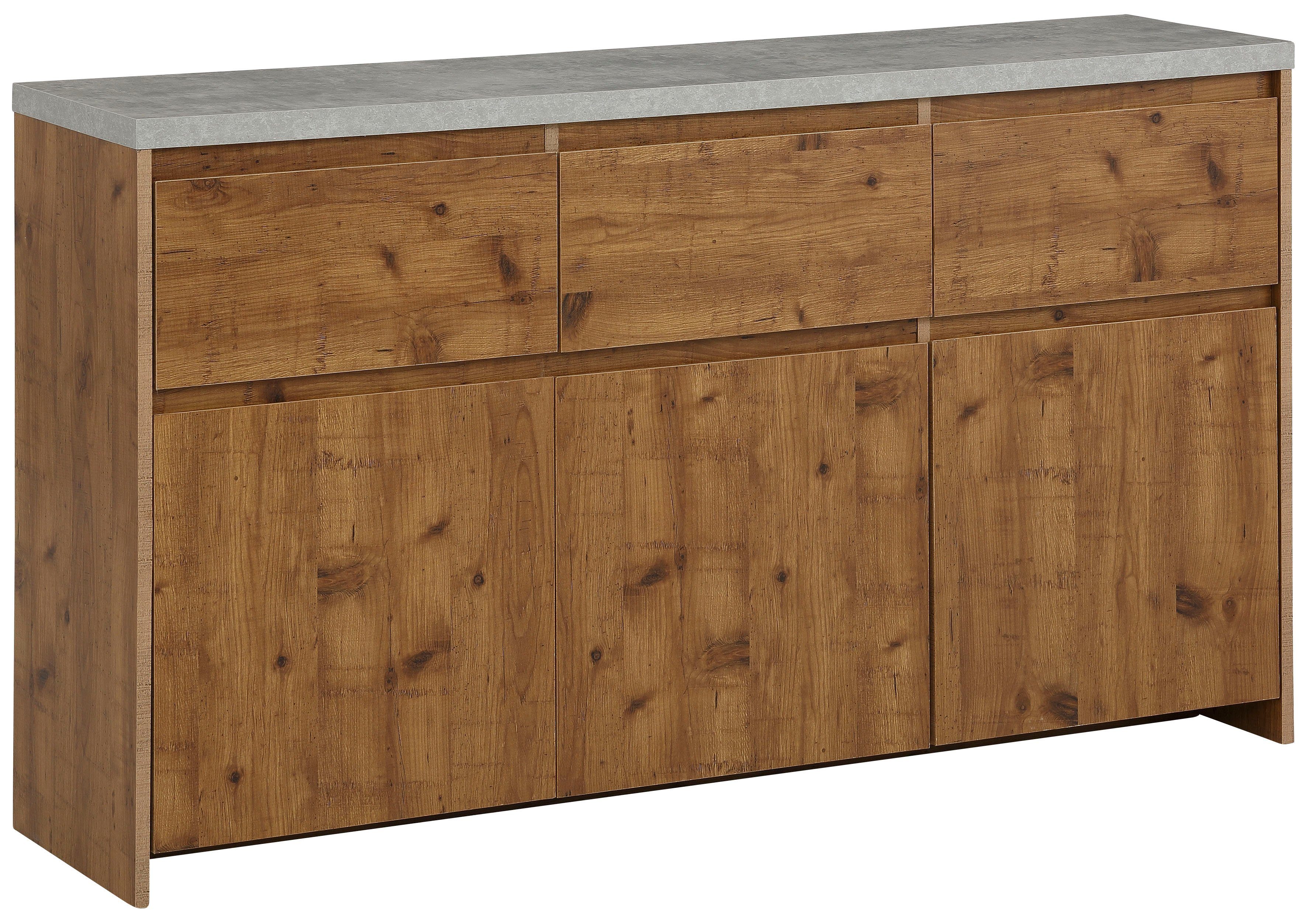 Home affaire Highboard Maribo in moderne rustieke stijl, met mooi betonnen bovenblad, breedte 140 cm